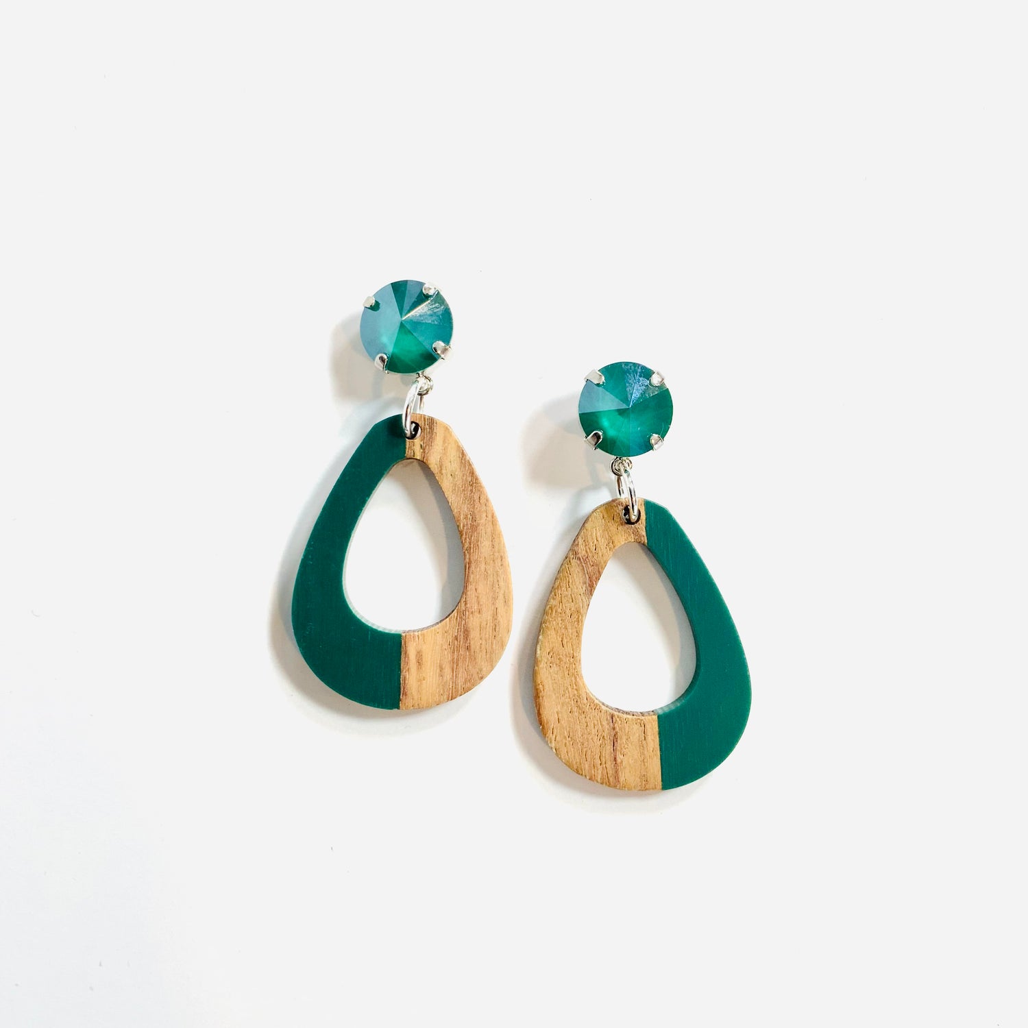 Green Teardrop Wood Earrings