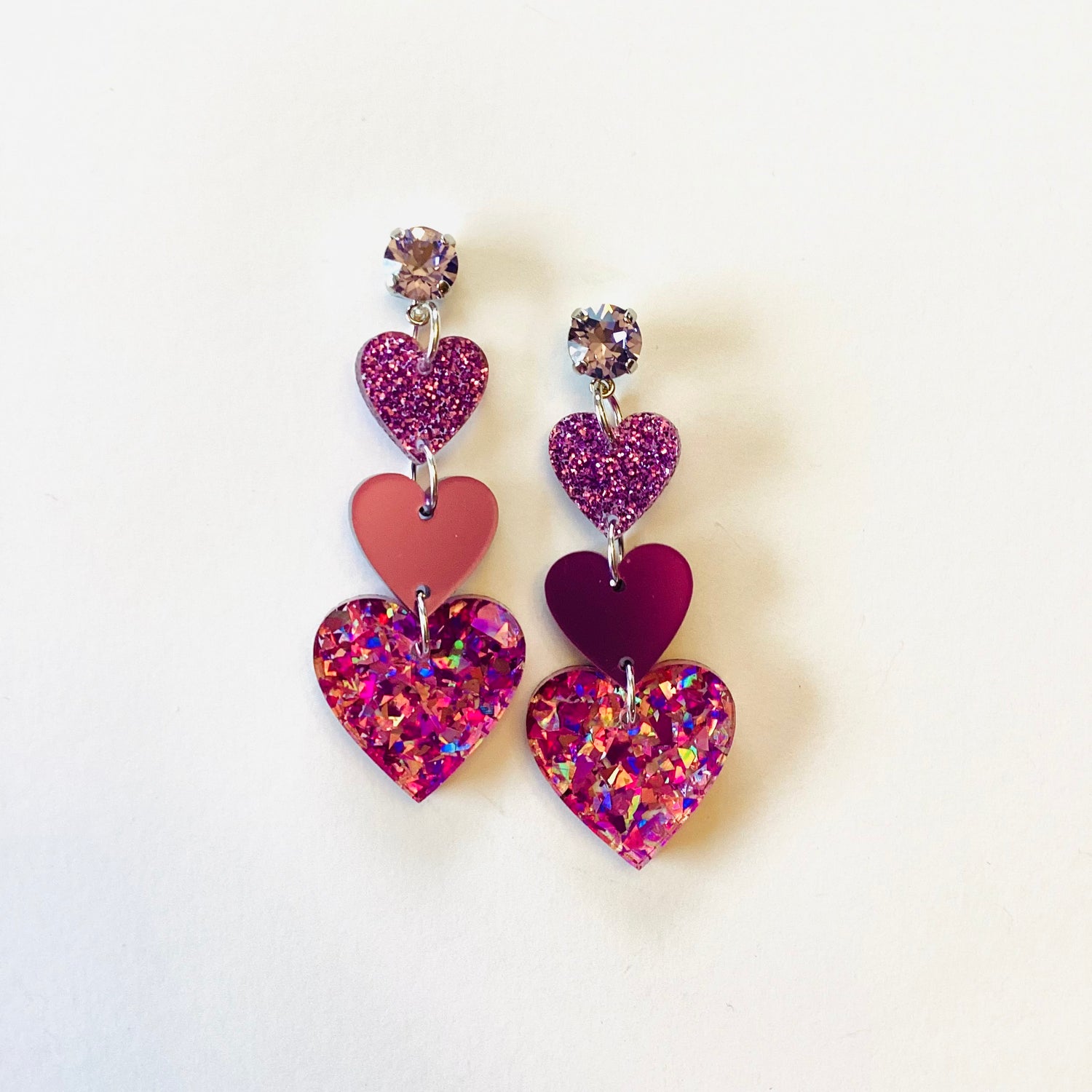 Heart Trio Earrings in Purple