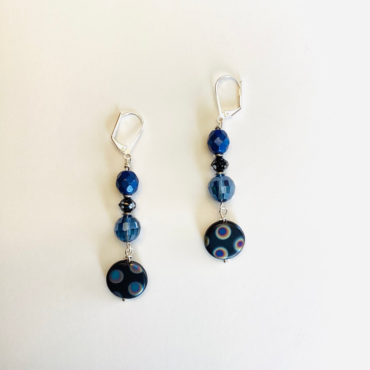 Navy Polka Dot Drop Earrings