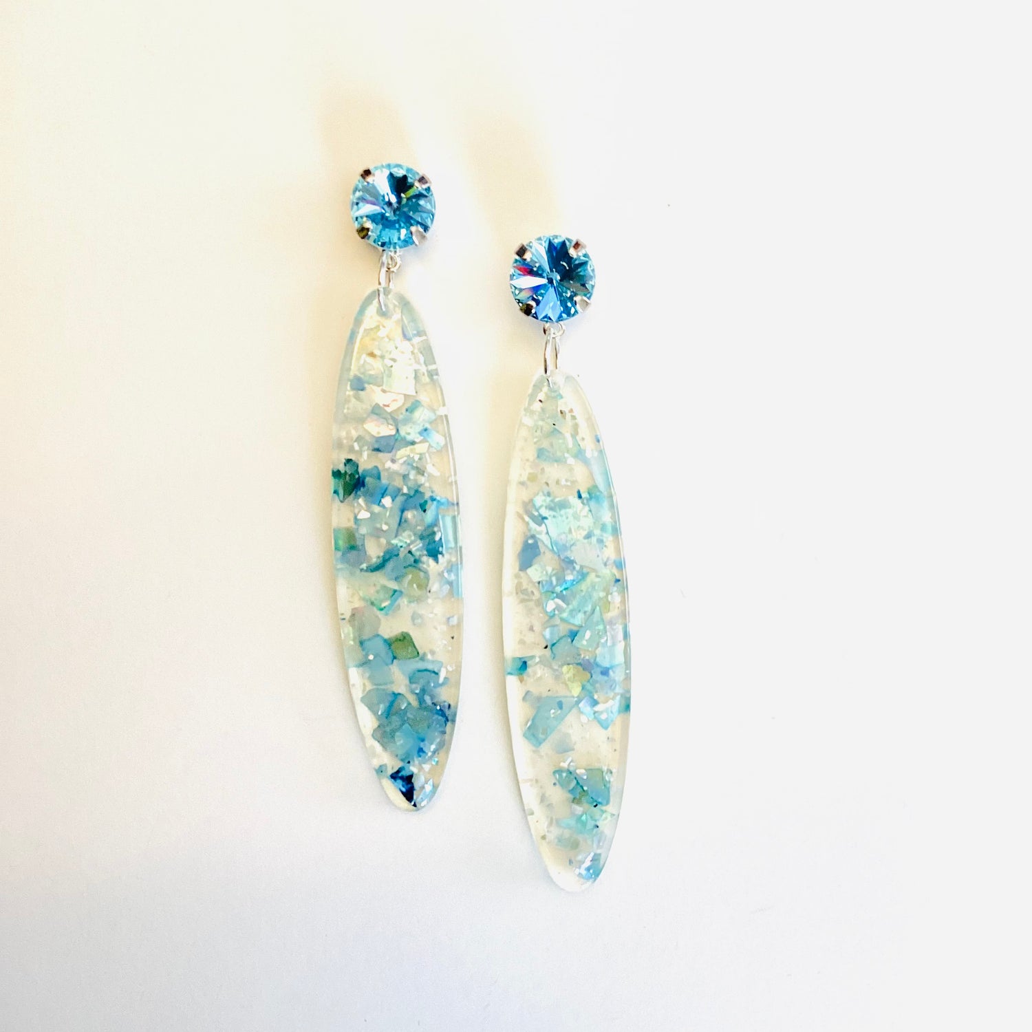 Aqua Confetti Long Earrings
