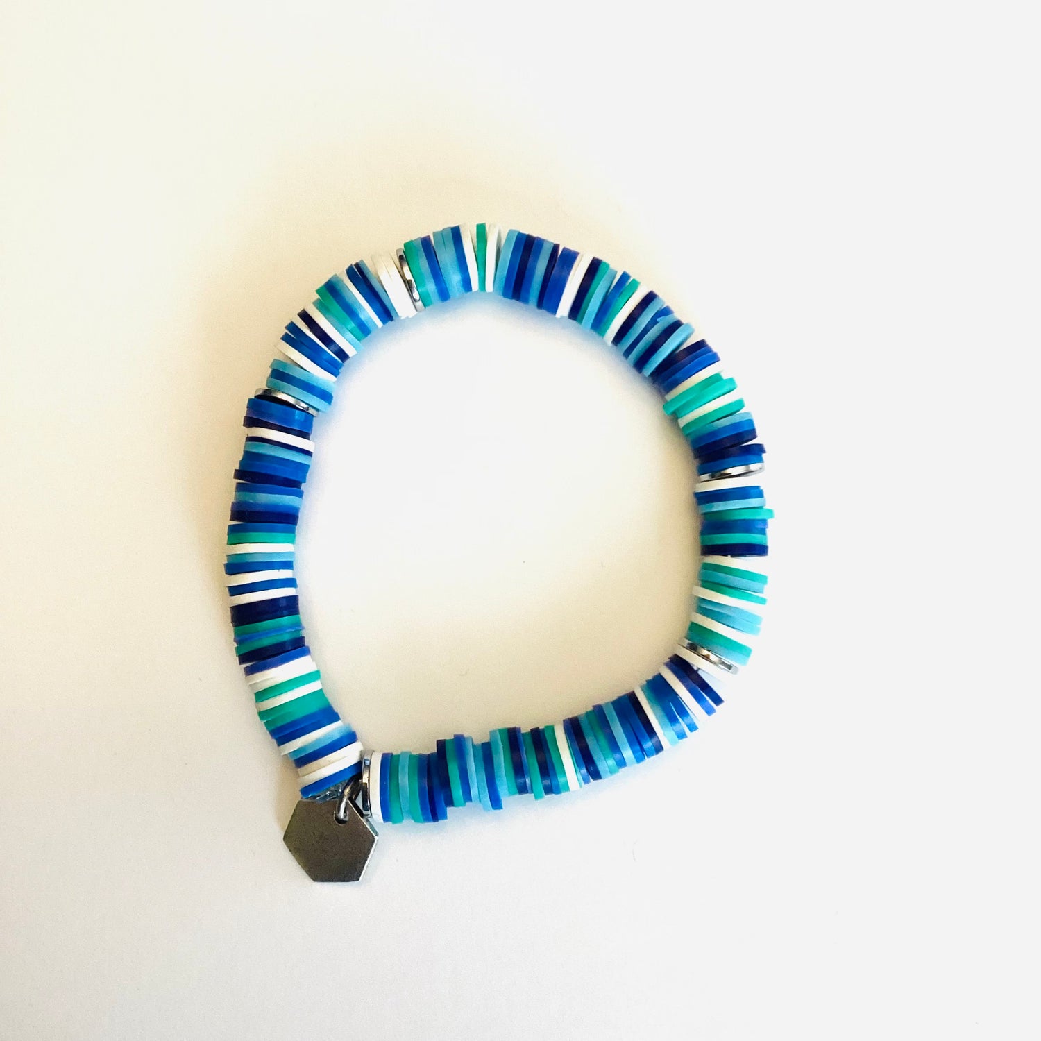 Ocean Heishi Stretch Bracelet with Metal Charm