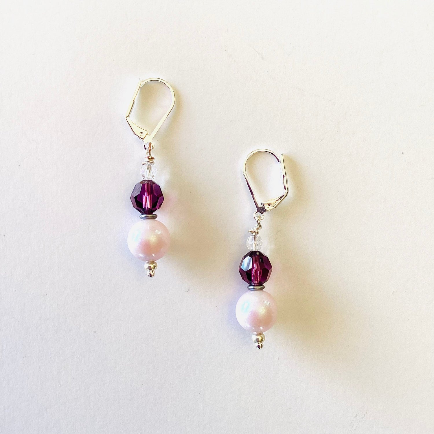 Iridescent White Plum Simple Drop Earrings
