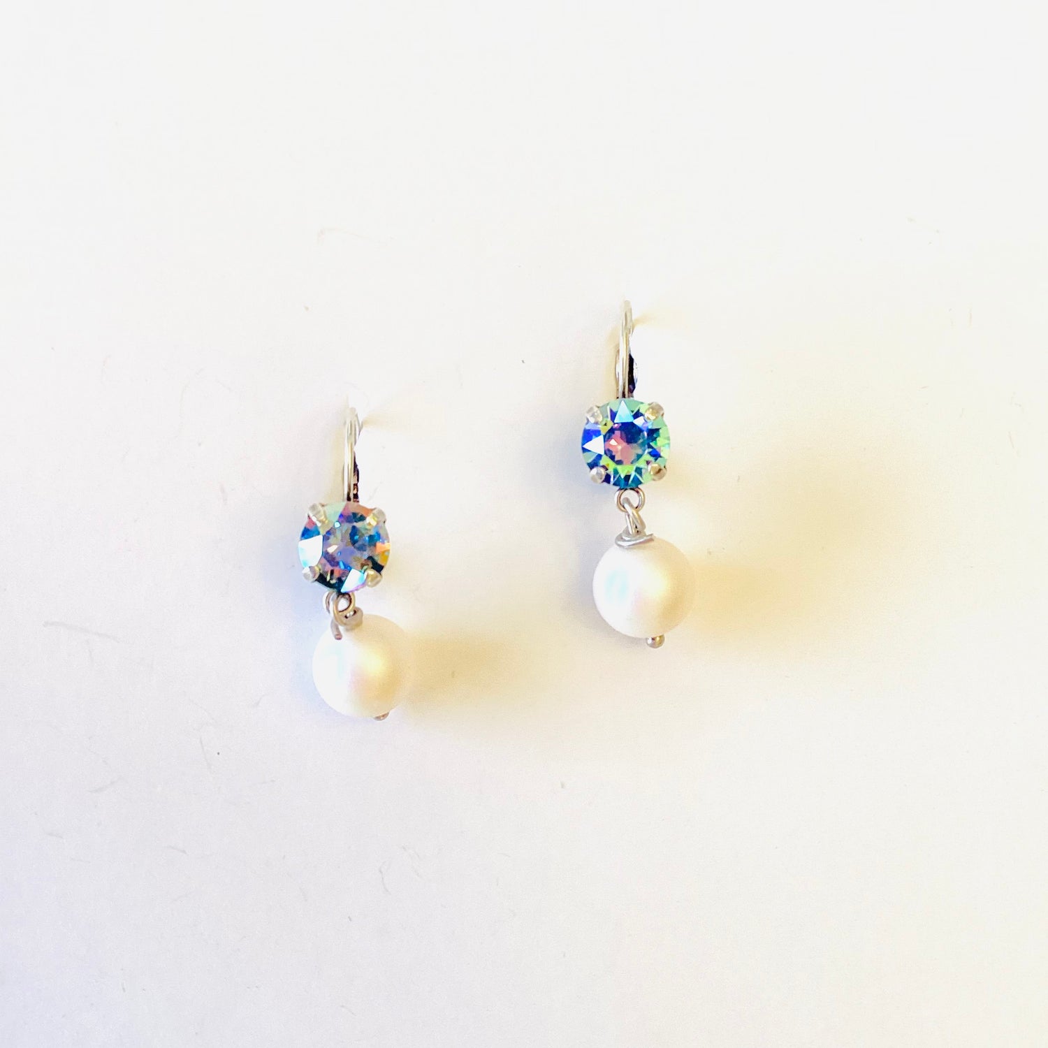 Iridescent White Light Sapphire Pearl Drop Earring