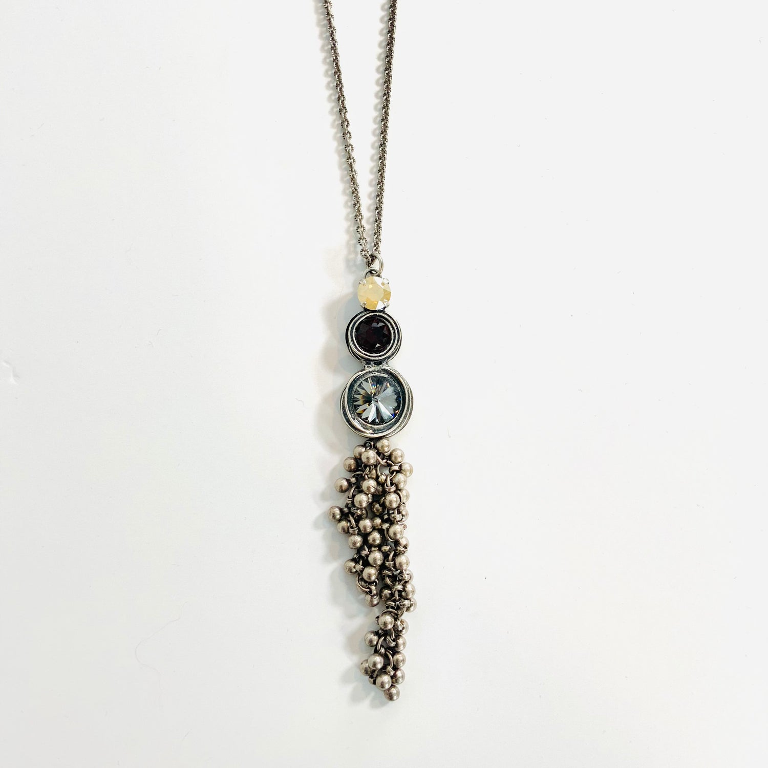 Long Graduated Fringe Necklace featuring White Opal Golden Shadow