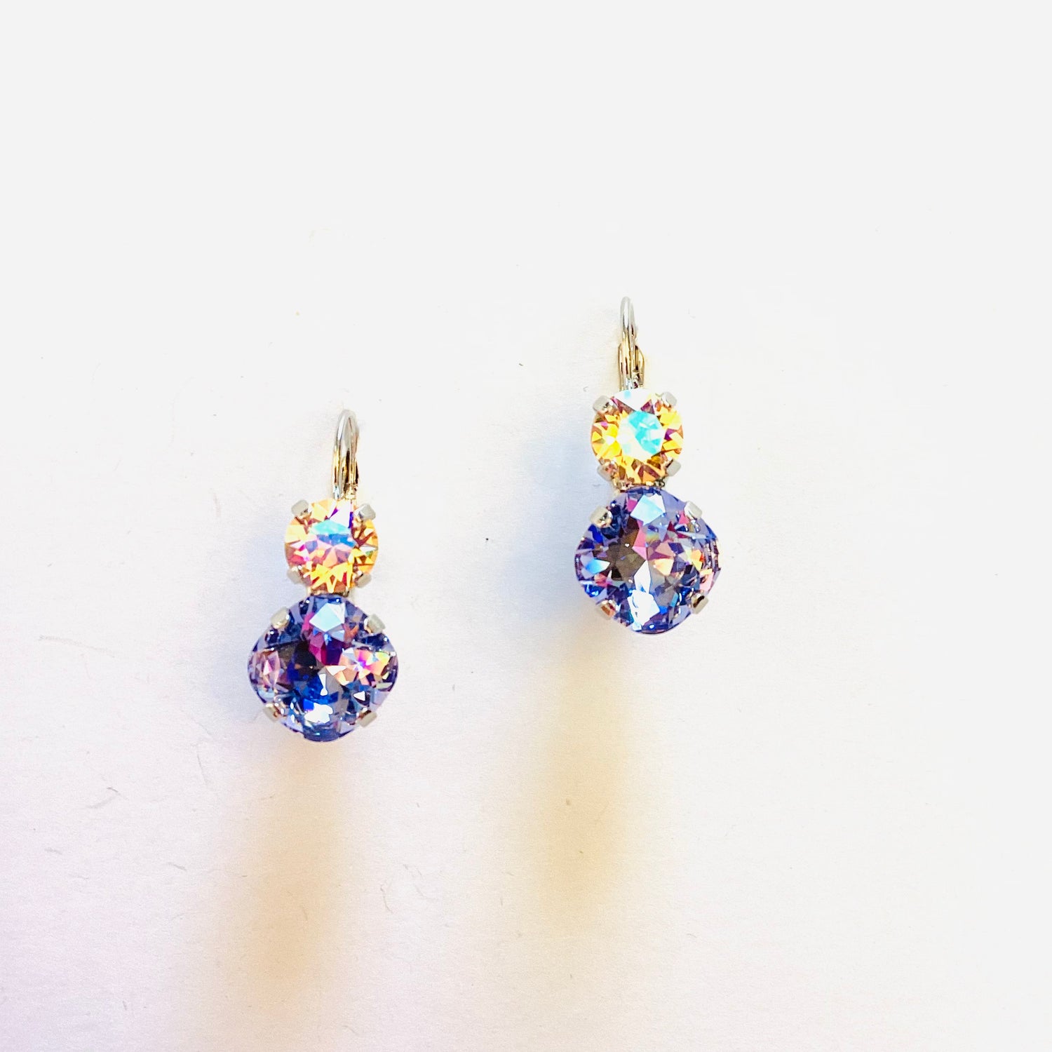 Double Drop Square Cushion Cut Earrings in Lavender + Peach