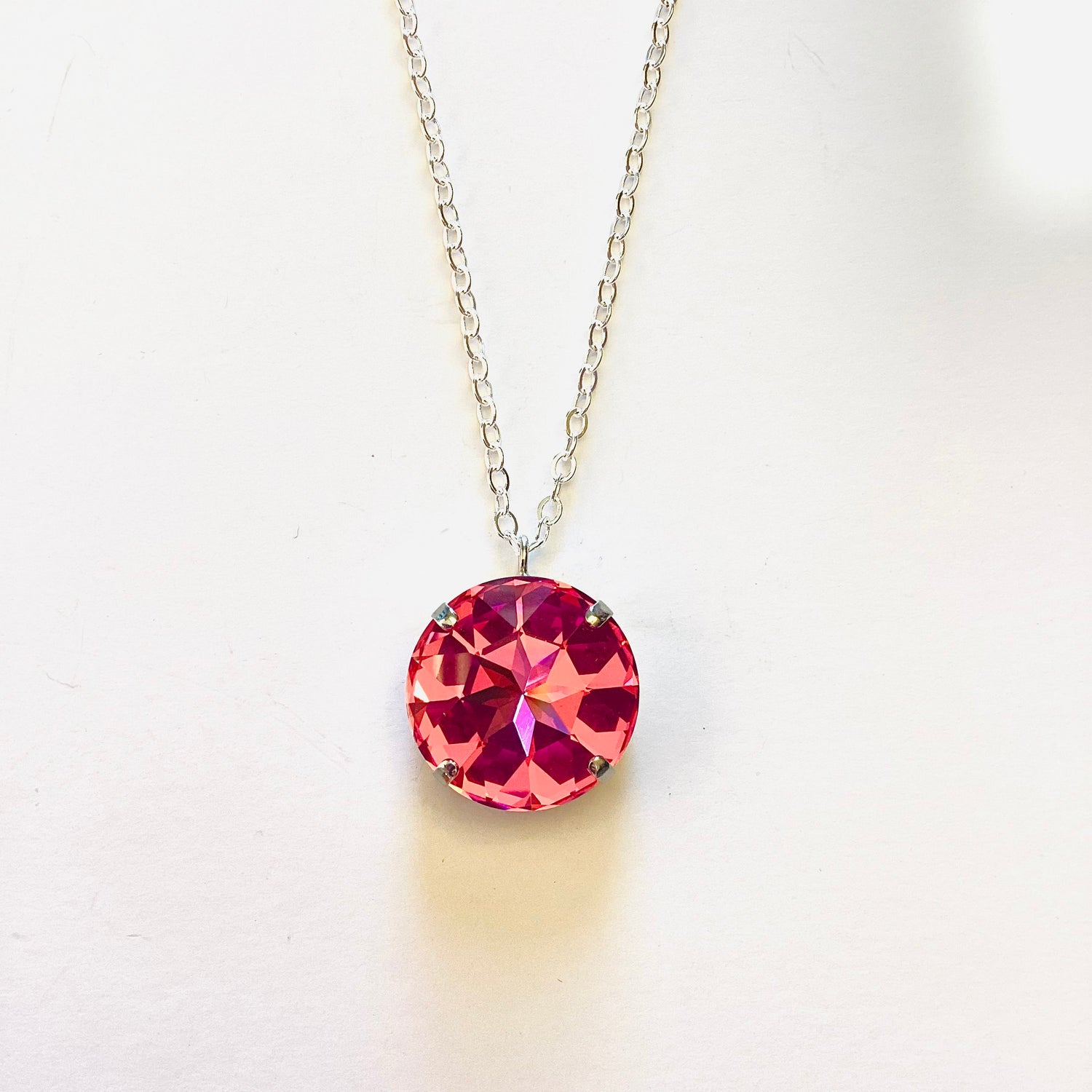 Large Stone Pendant Necklace in Rose