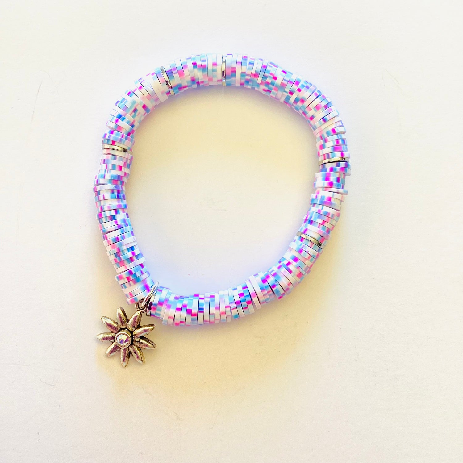 Pink + Blue Confetti Heishi Stretch Bracelet