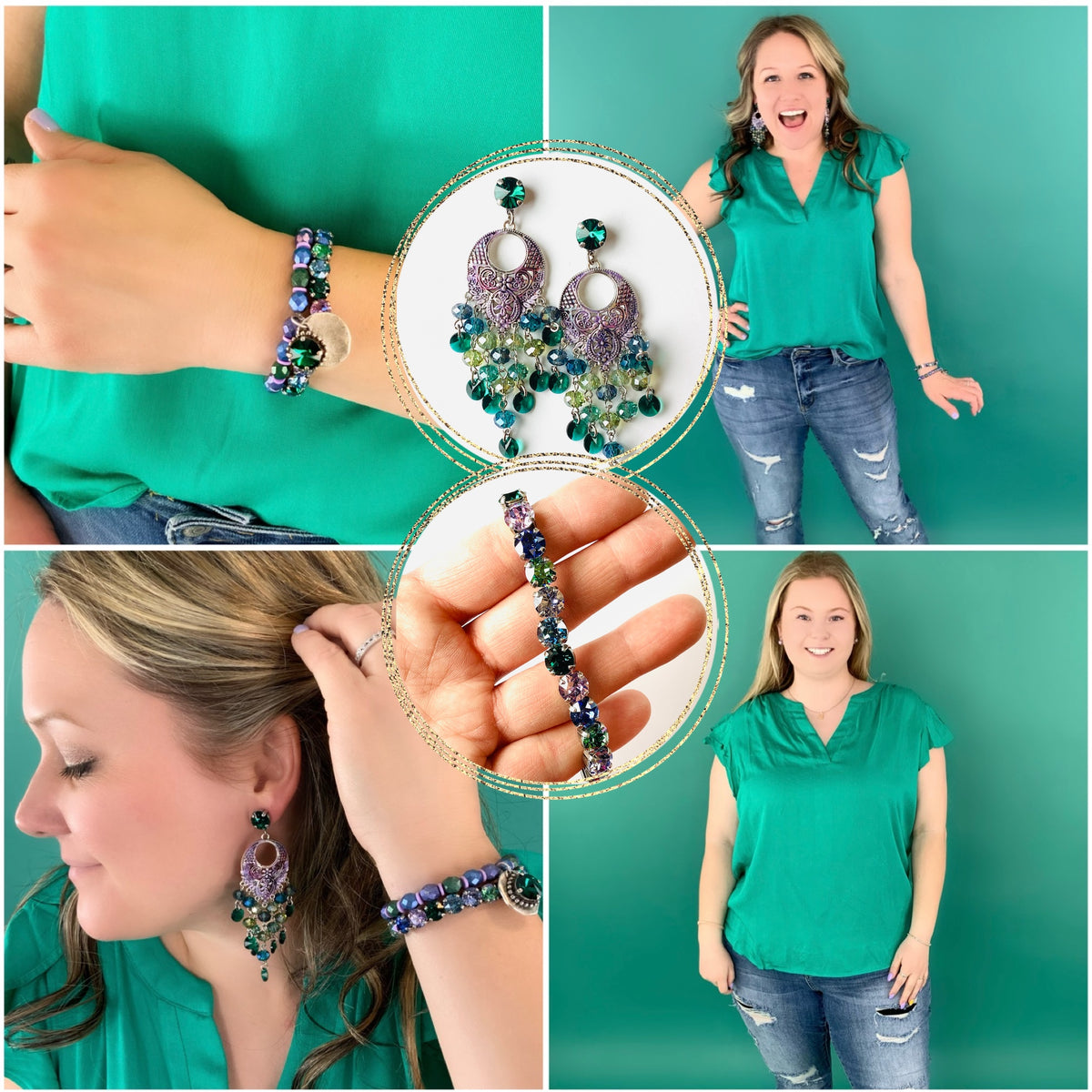 Diamonds Stretch Bracelet in Peacock - KaraMarie