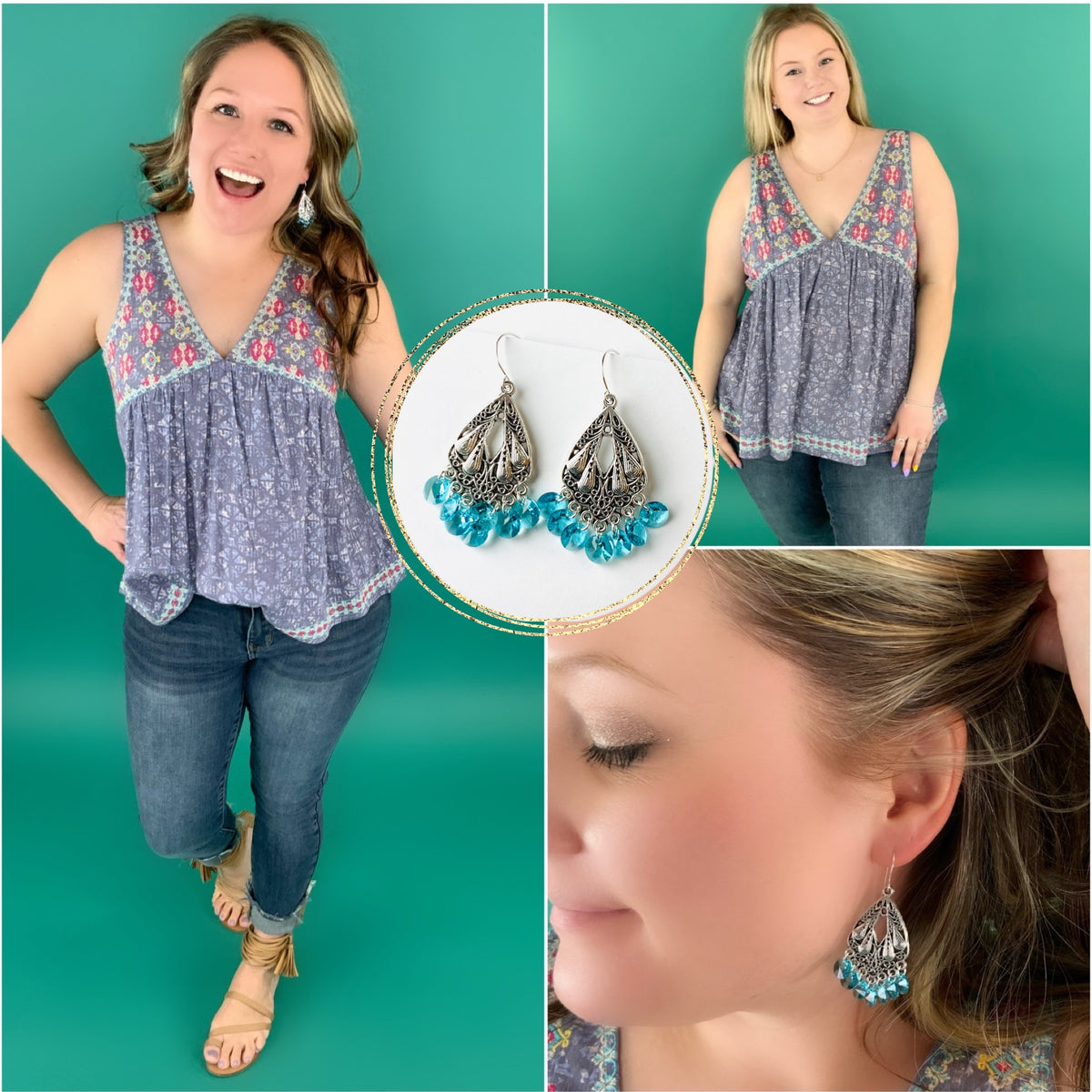 Boho Charm Earrings in Light Turquoise - KaraMarie