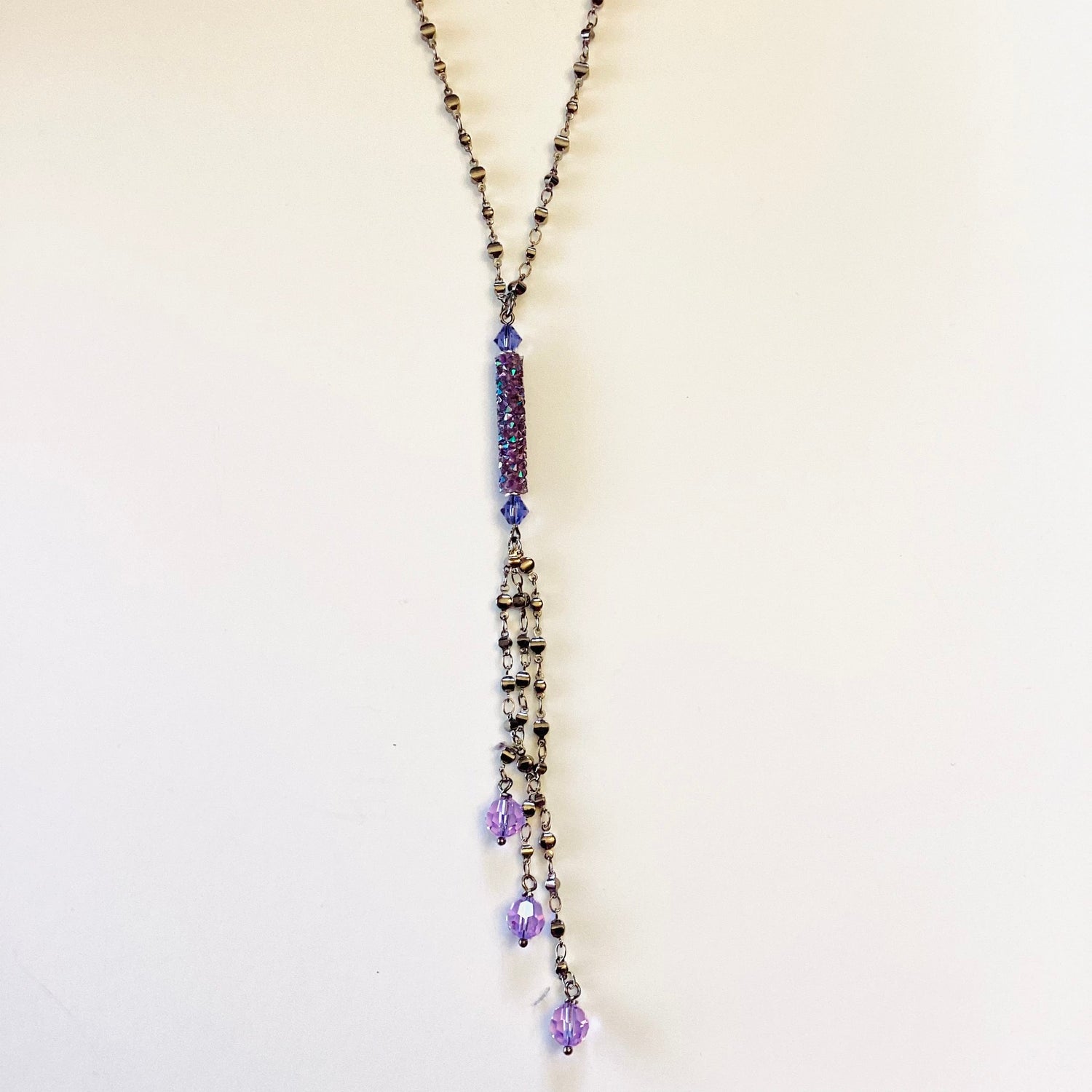 Crushed Rock Long Fringe Necklace in Amethyst Paradise Shine {Black Metal} - KaraMarie