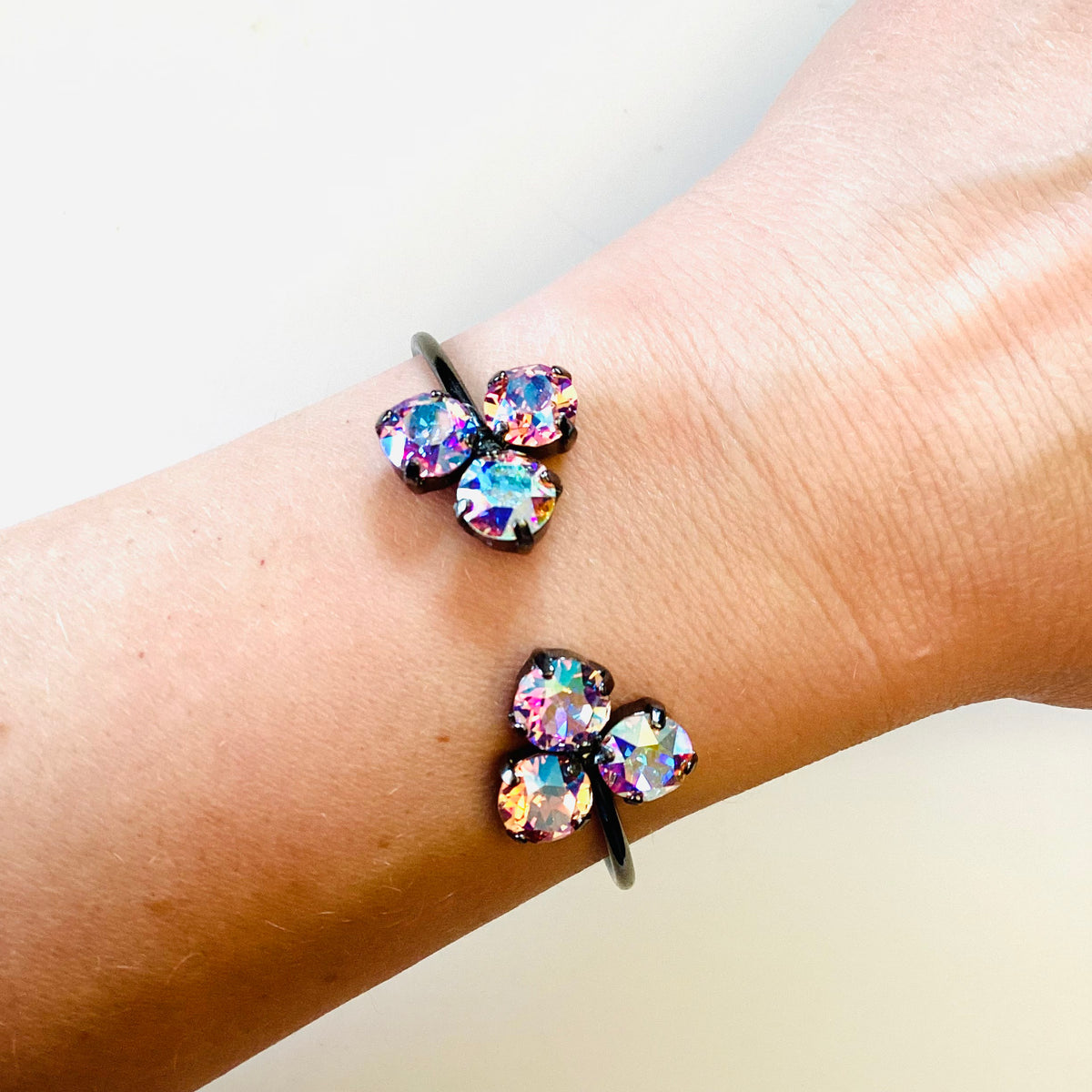 Triangle Open Top Bangle Bracelet in Violet x Rose Hues {Black Metal} - KaraMarie