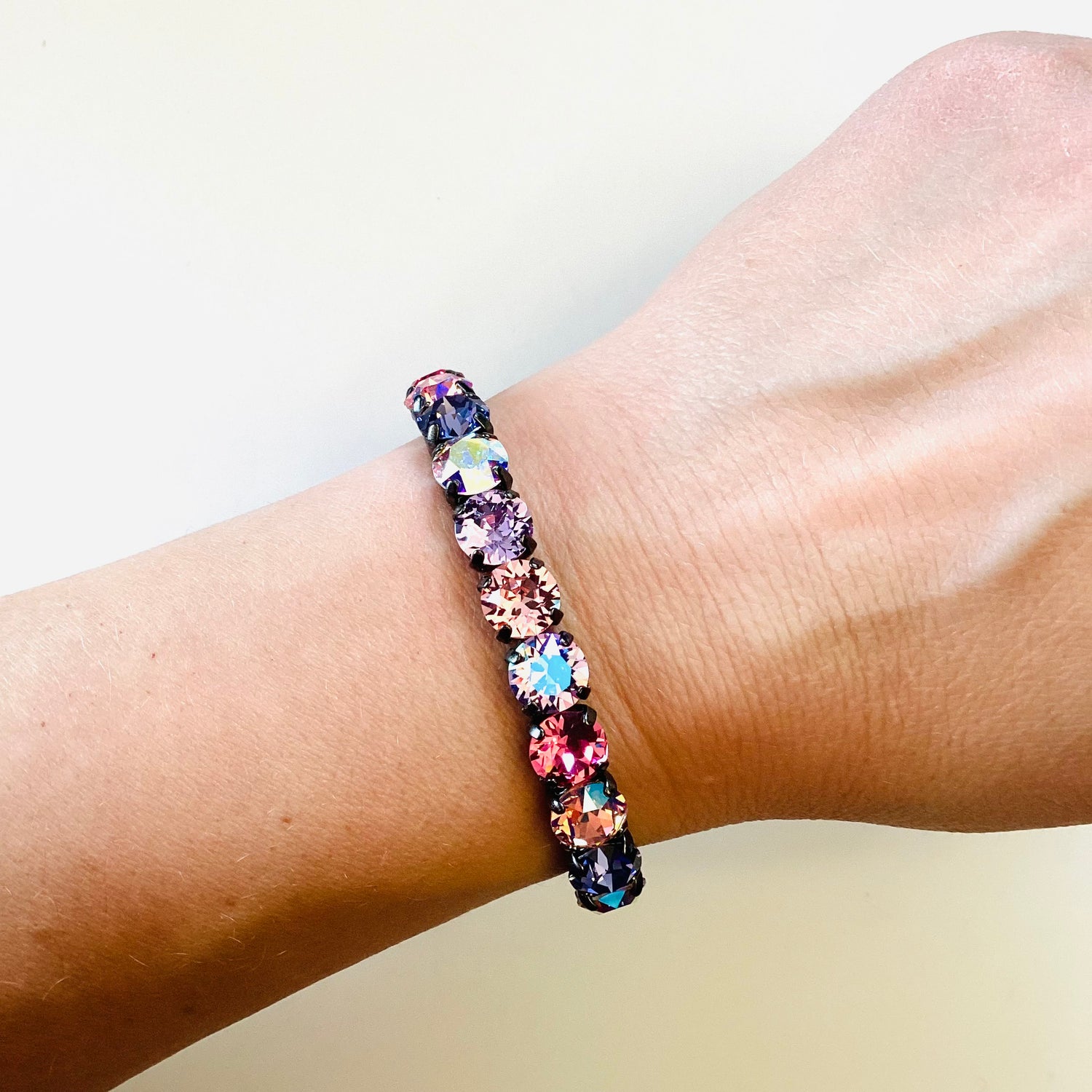 8mm Diamonds Stretch Bracelet in Pink x Purple Hues {Black Metal} - KaraMarie