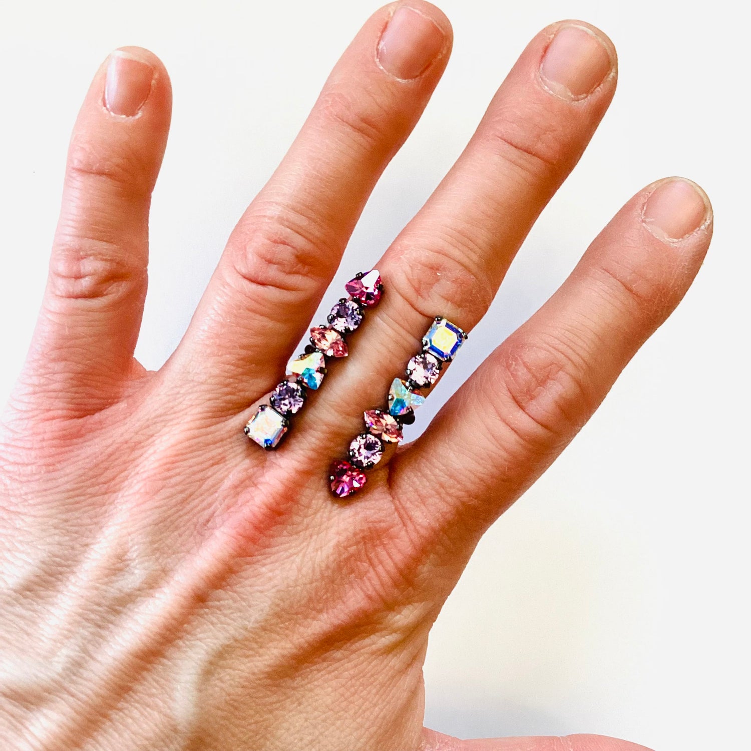 Tribal Sticks Ring in Pink x Purple Hues {Black Metal}