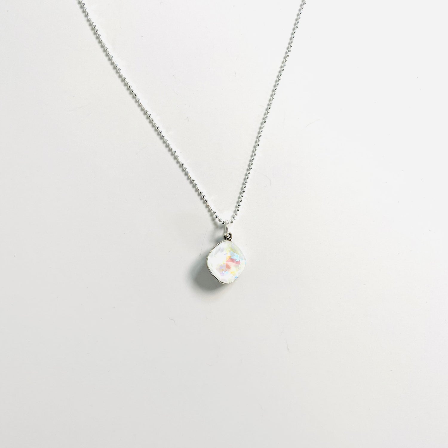 12mm Square Cushion Necklace in White DeLite
