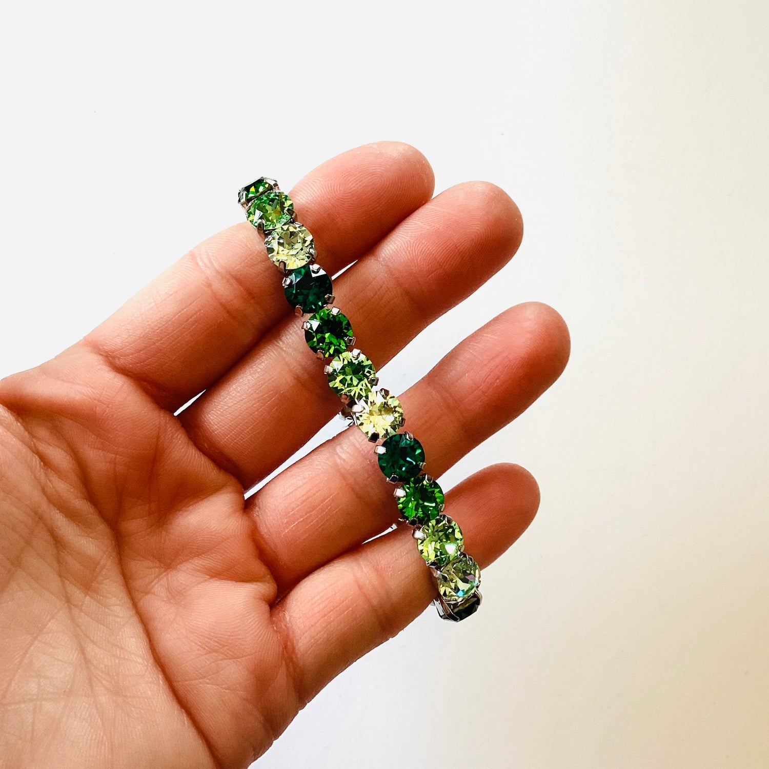 8mm Diamonds Stretch Bracelet in Green Hues