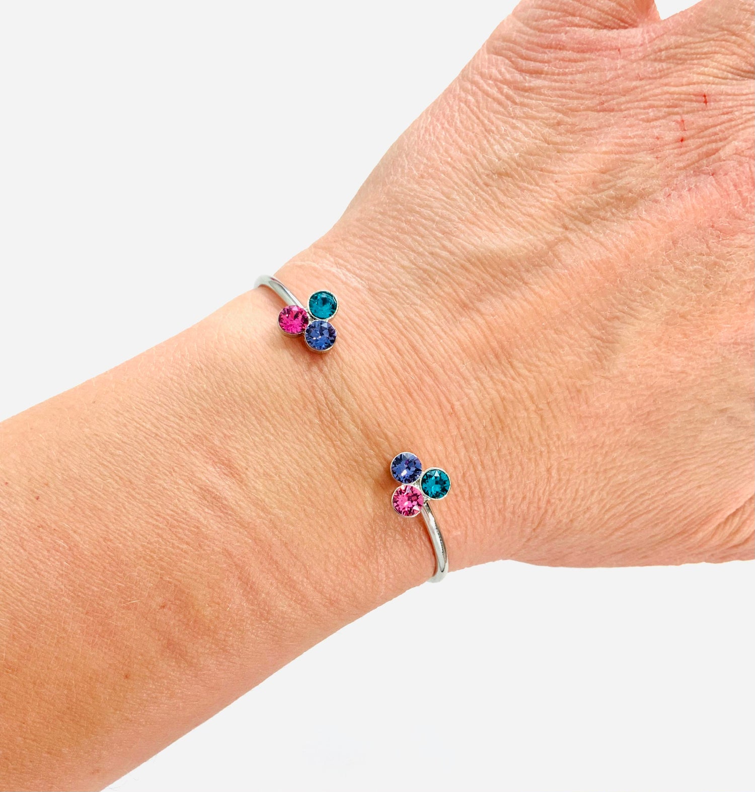 Open Bangle Cuff in Tanzanite, Rose, and Blue Zircon