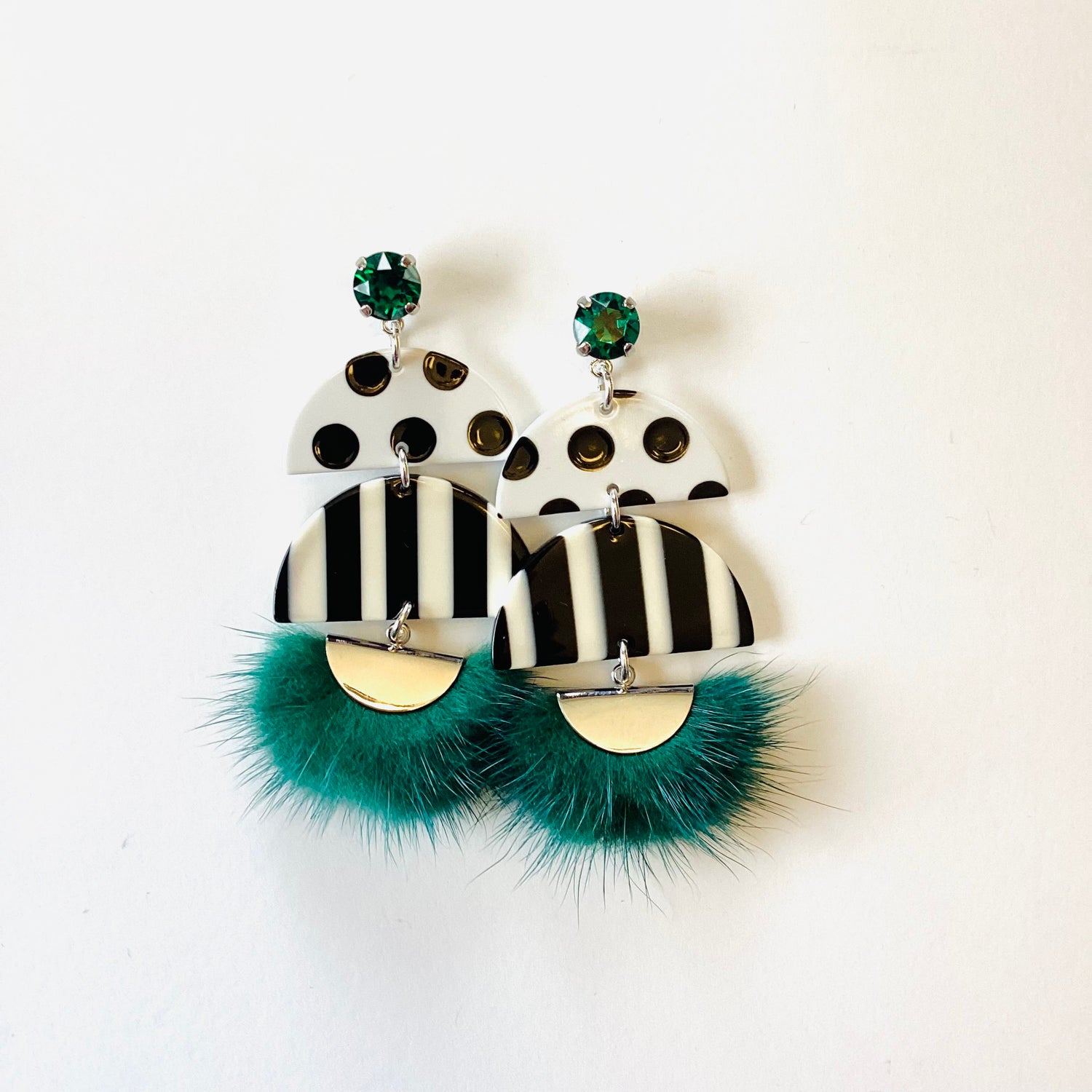 Emerald Polka Dot Faux Fur Earrings
