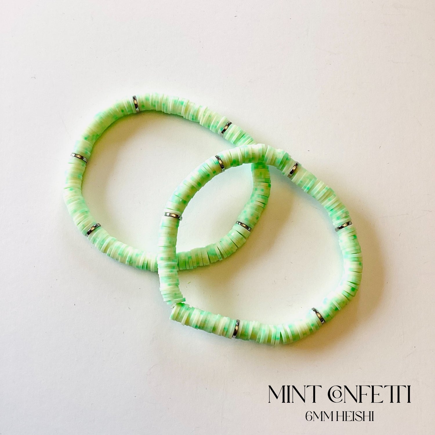 Mint Confetti :: 6mm Heishi Stretch Bracelet {NO CHARM}