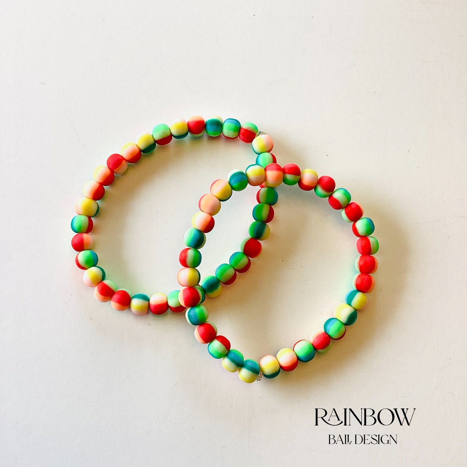 Rainbow :: Ball Polymer Clay Stretch Bracelet {NO CHARM}