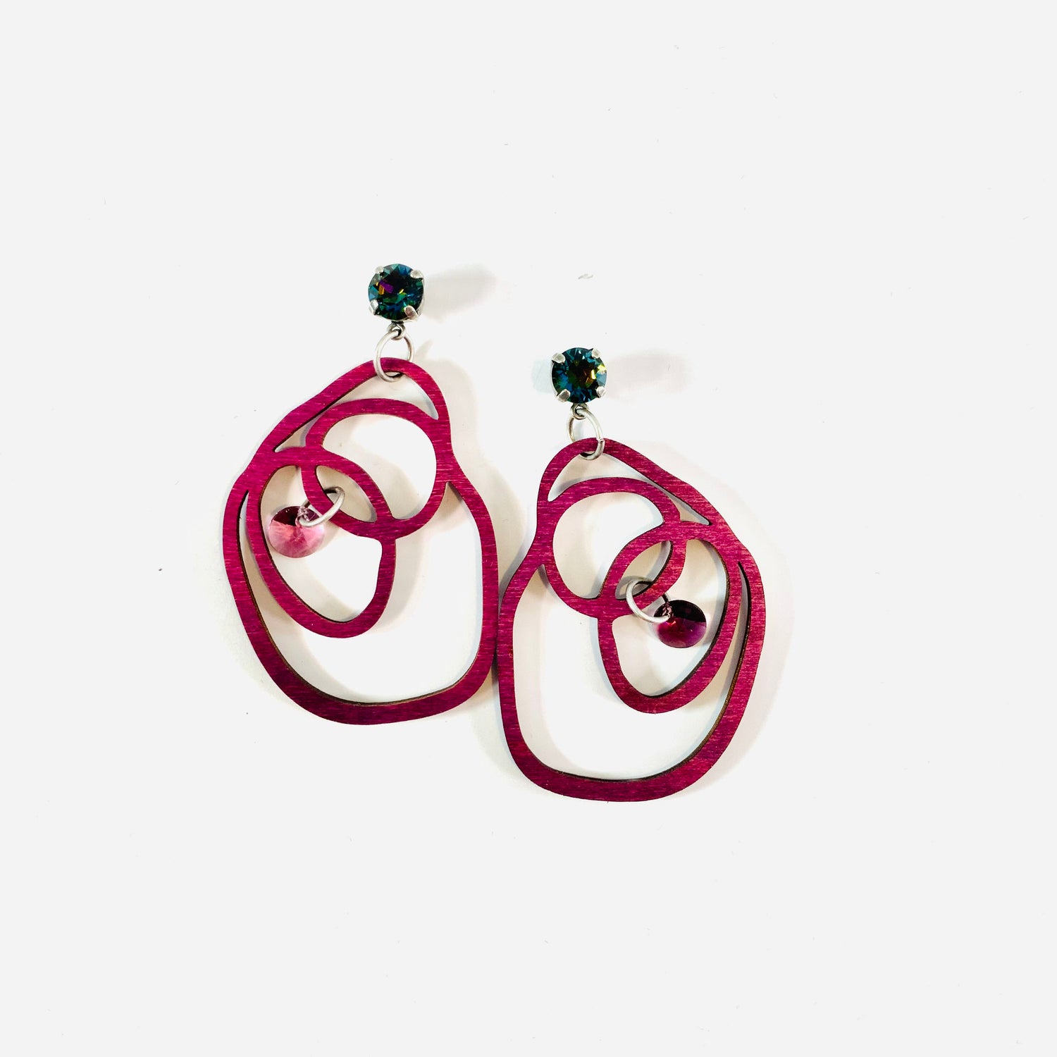 Artistic Abstract Wood Earrings featuring Aqua Volcano