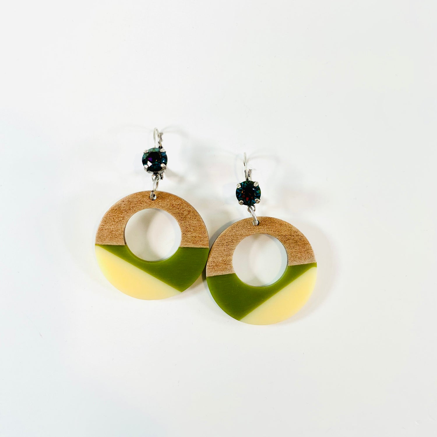 Olive Wood Earrings featuring Aqua Volcano