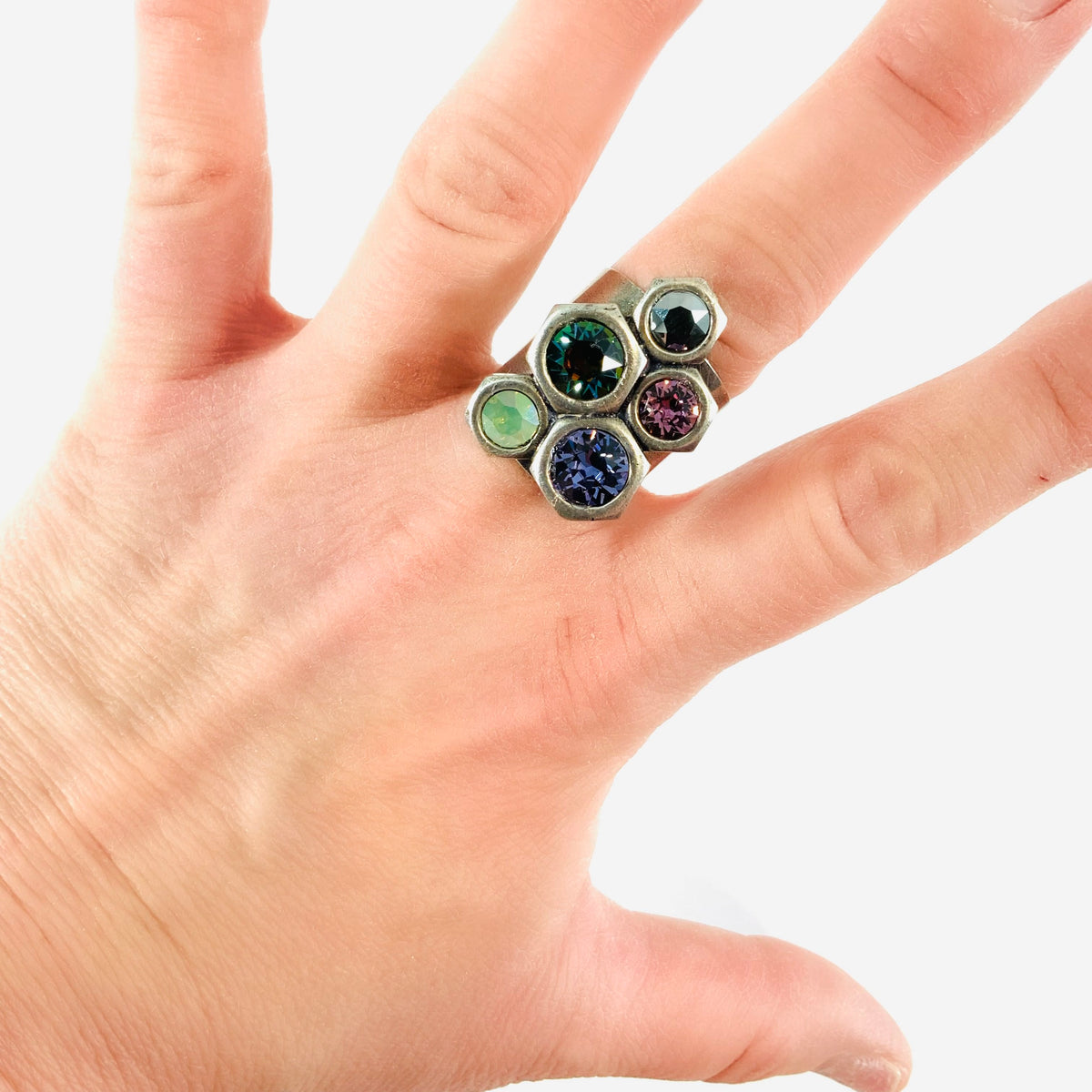 Shifting Gears Ring featuring Aqua Volcano - KaraMarie
