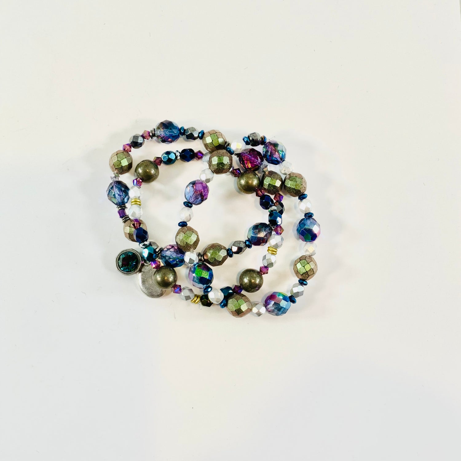 Triple Strand Stretch Bracelet Set featuring Aqua Volcano