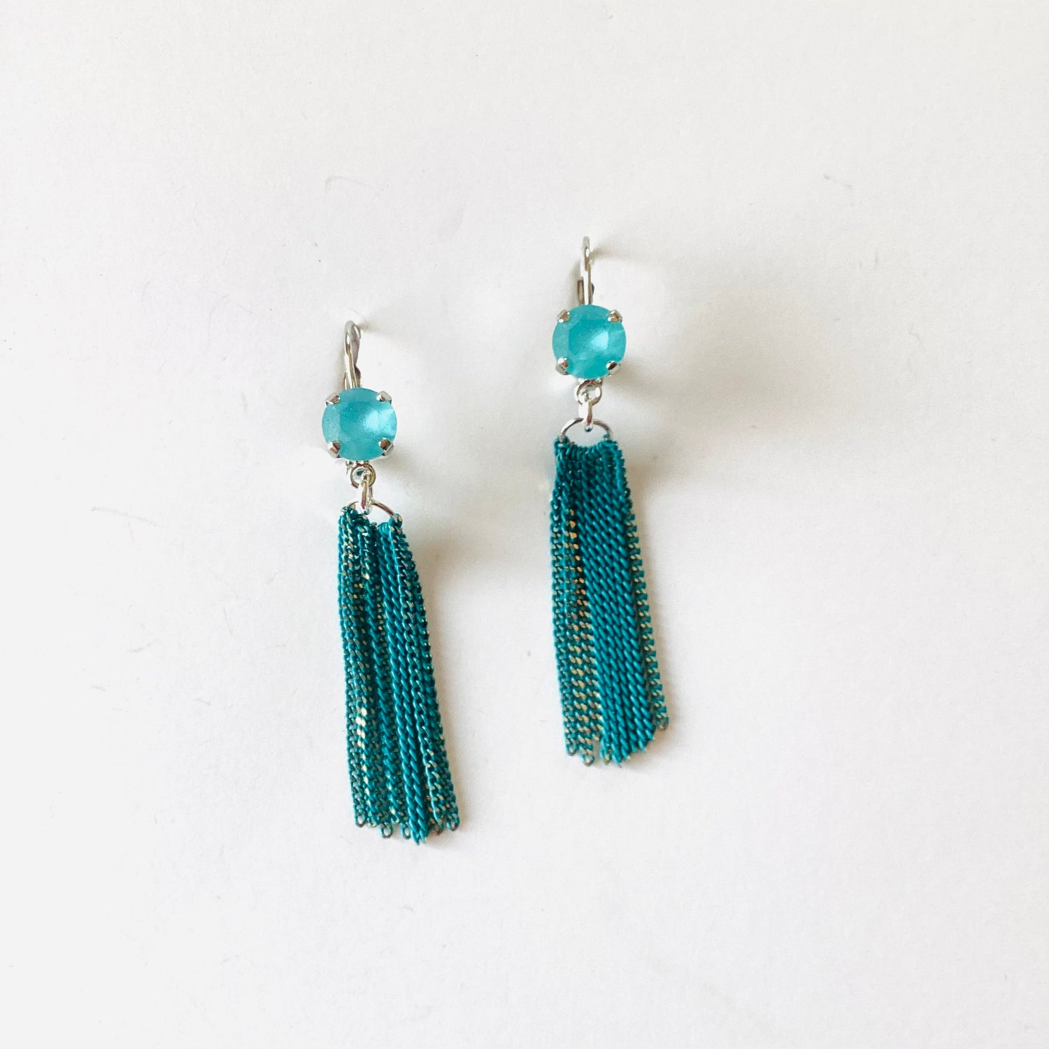 Teal Fringe Earrings