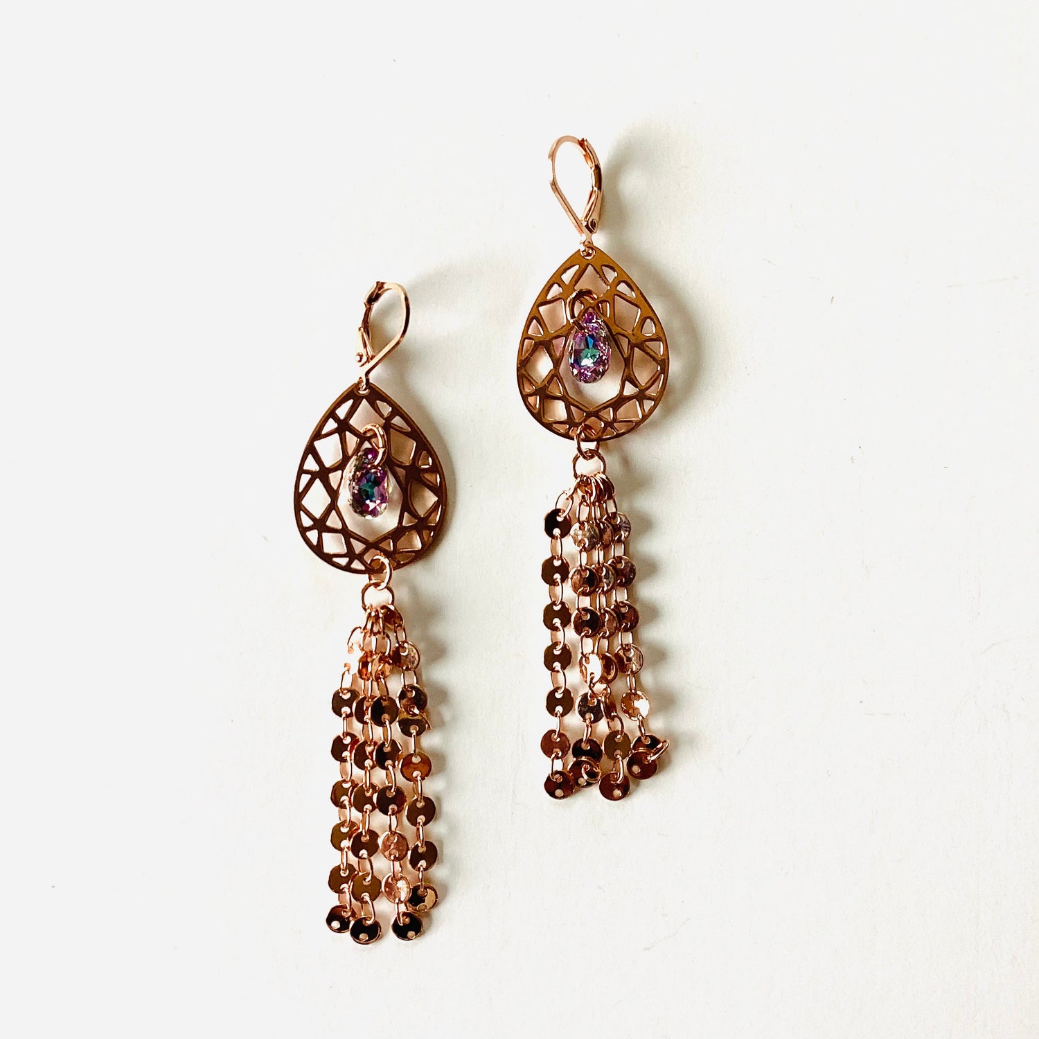 Rose Gold Sequin Fringe Drop Earrings