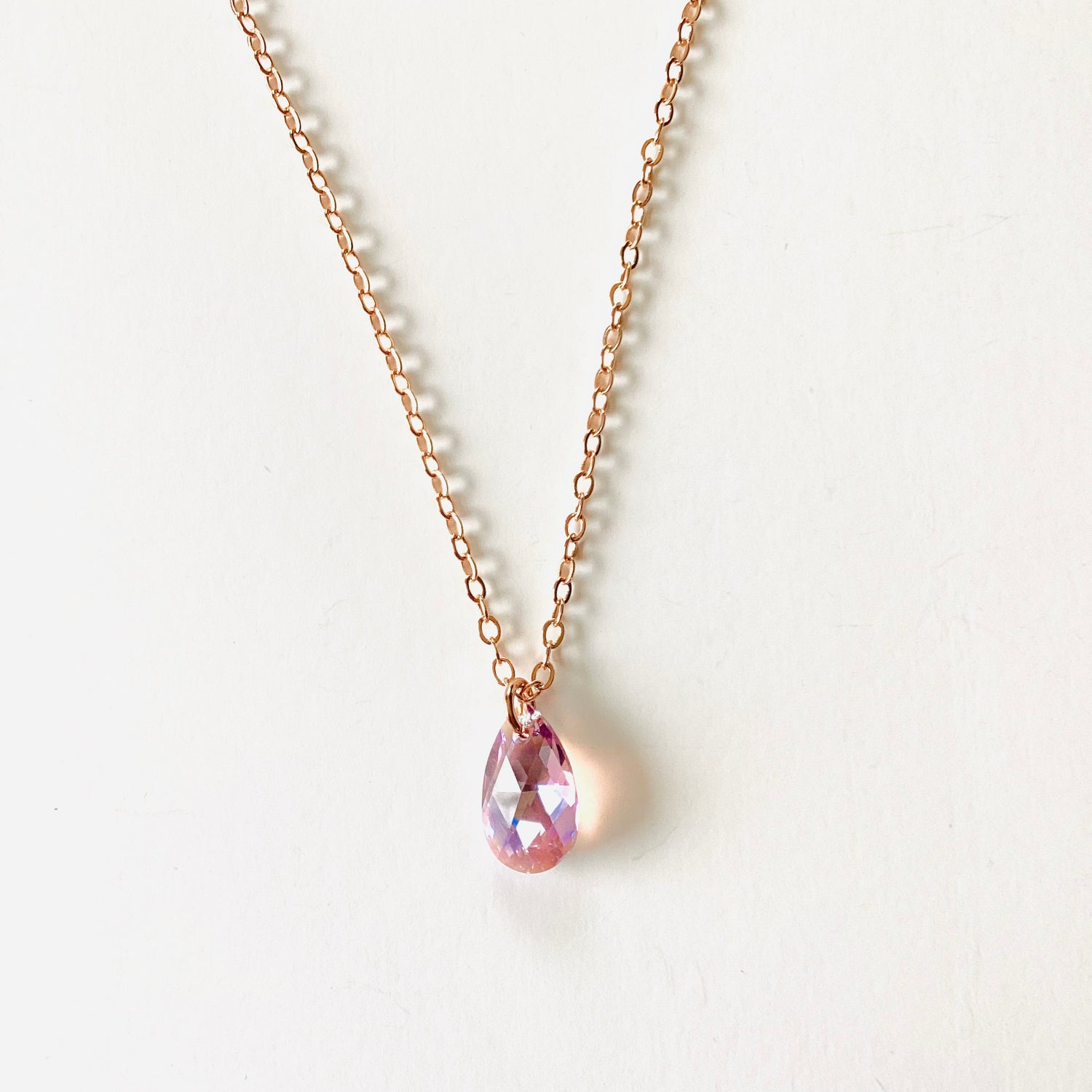 Simple Drop Pendant Necklace in Light Rose Shimmer {Rose Gold Metal}