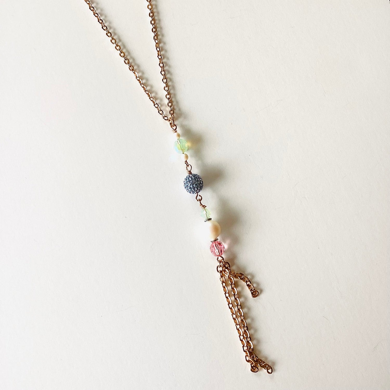 Long Tassel Fringe Necklace in Pastel Hues {Rose Gold} - KaraMarie