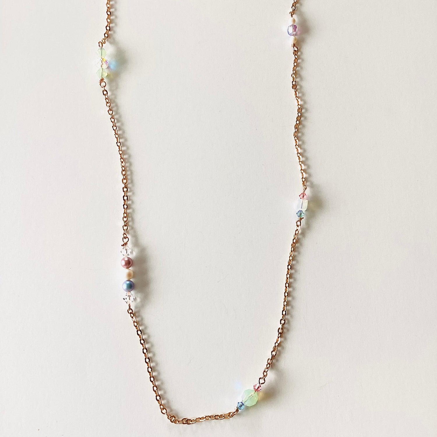 Long Segmented Necklace in Pastel Hues {Rose Gold}