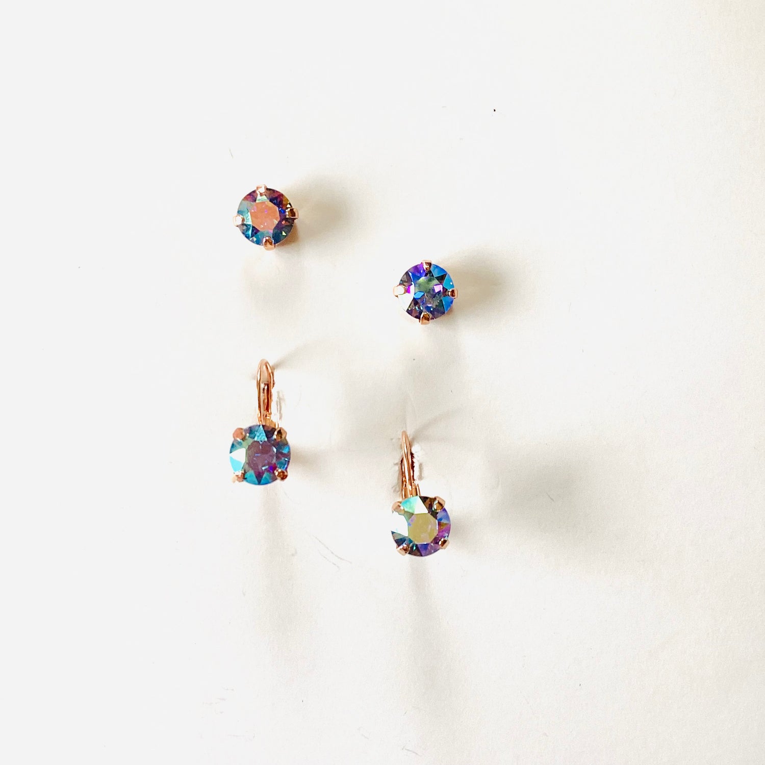 8mm Drop OR Post - Light Sapphire AB {Rose Gold Metal}