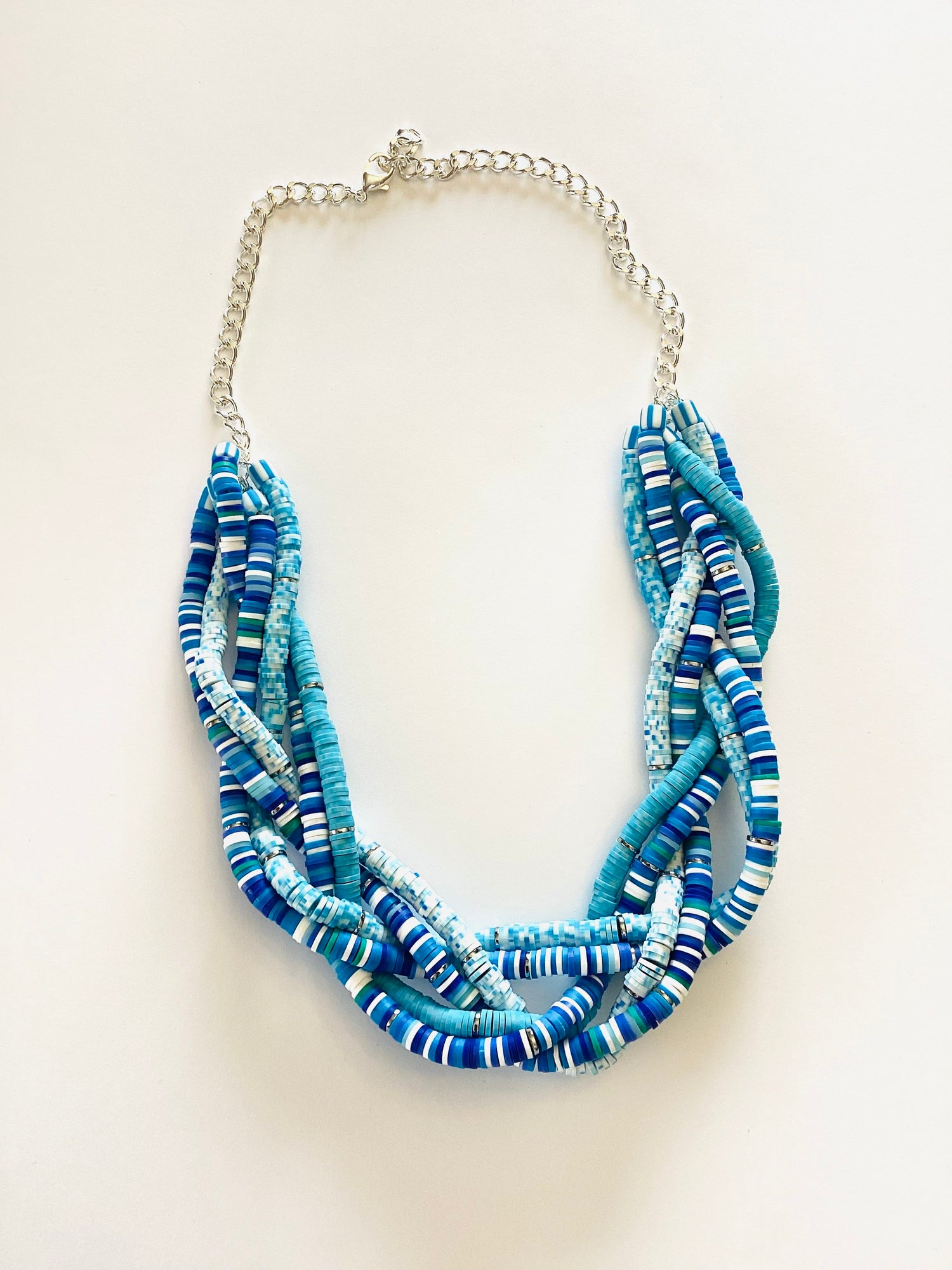 Heishi Braided Statement Necklace in Ocean Breeze