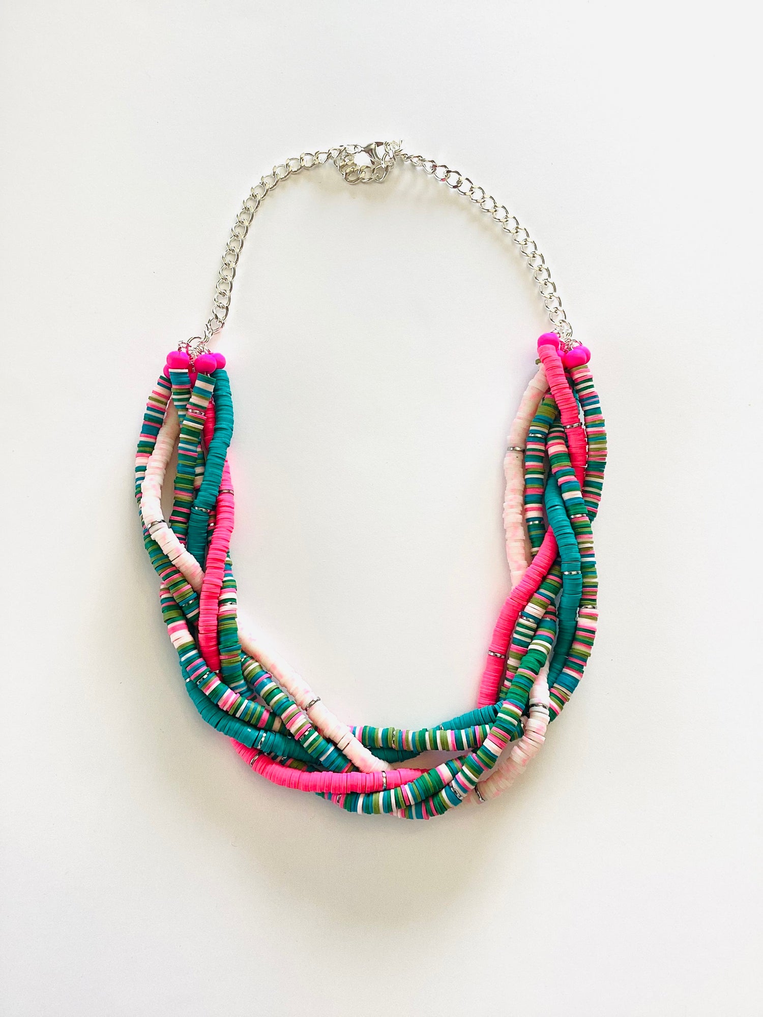 Heishi Braided Statement Necklace in Rose Garden