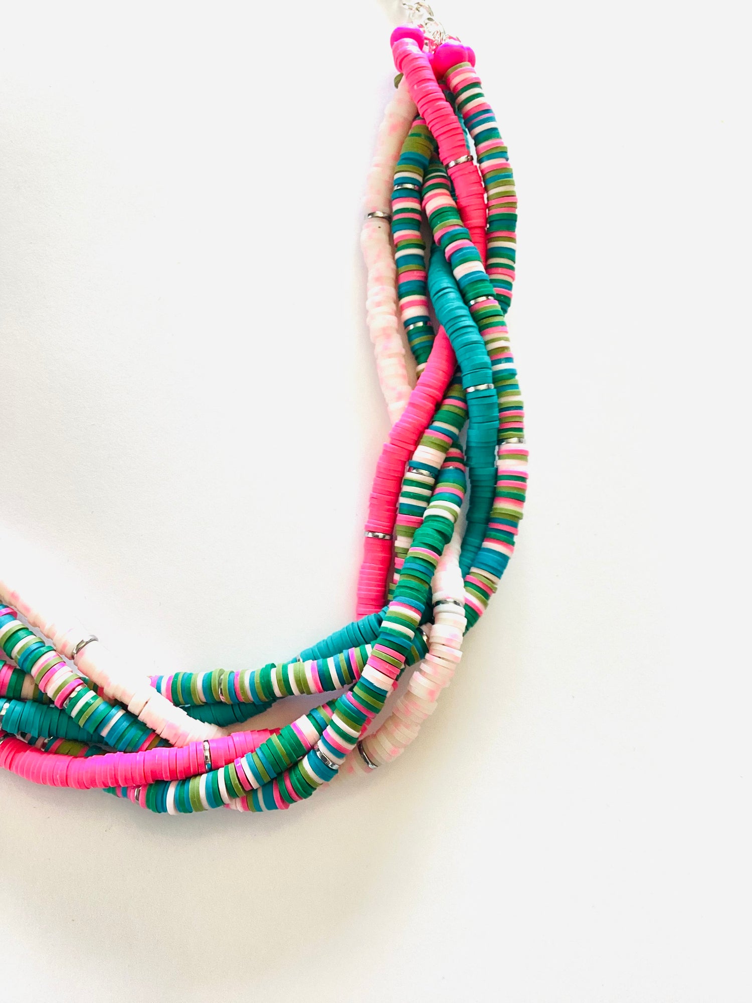 Heishi Braided Statement Necklace in Rose Garden