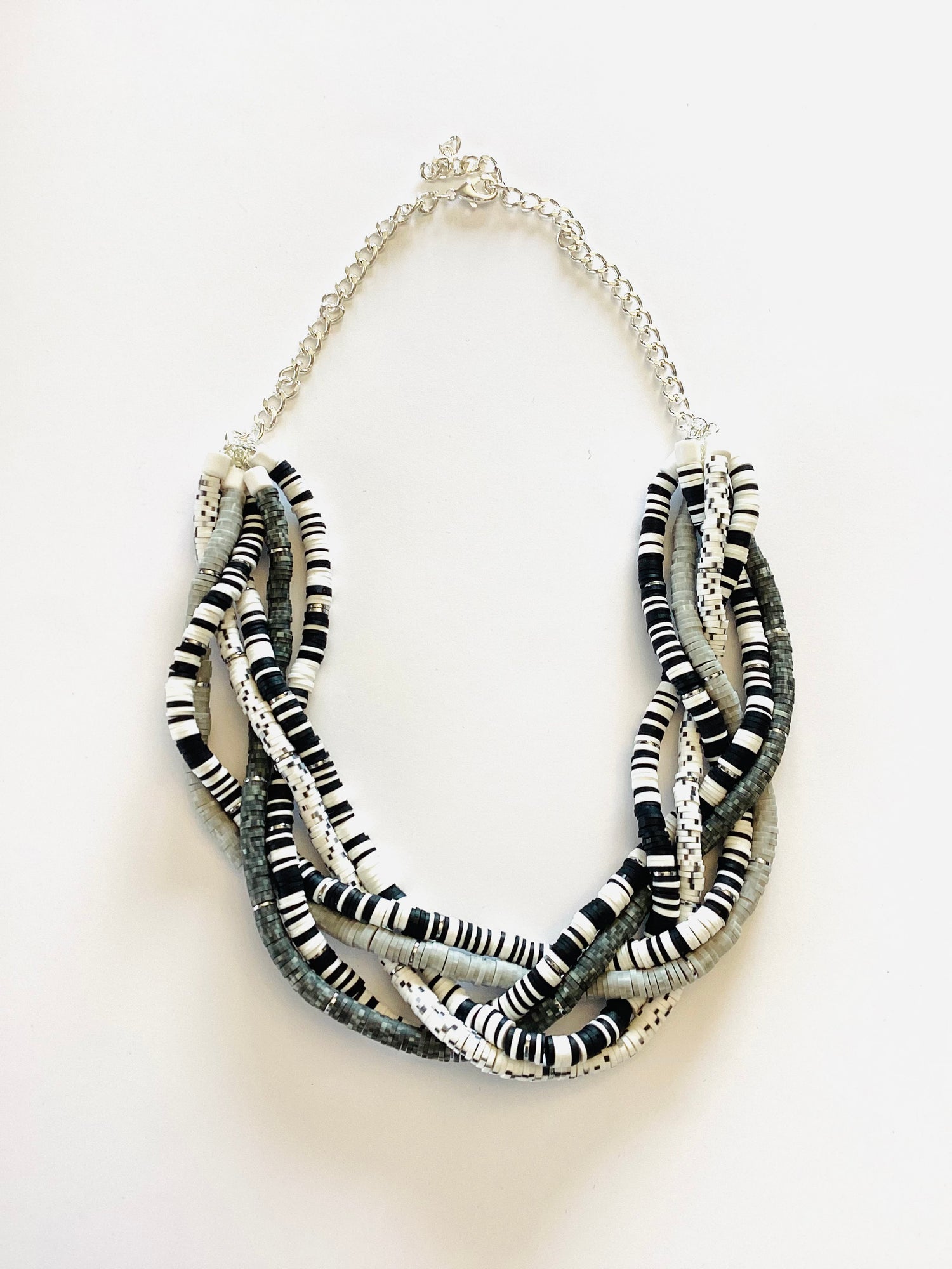 Heishi Braided Statement Necklace in Monochrome Magic