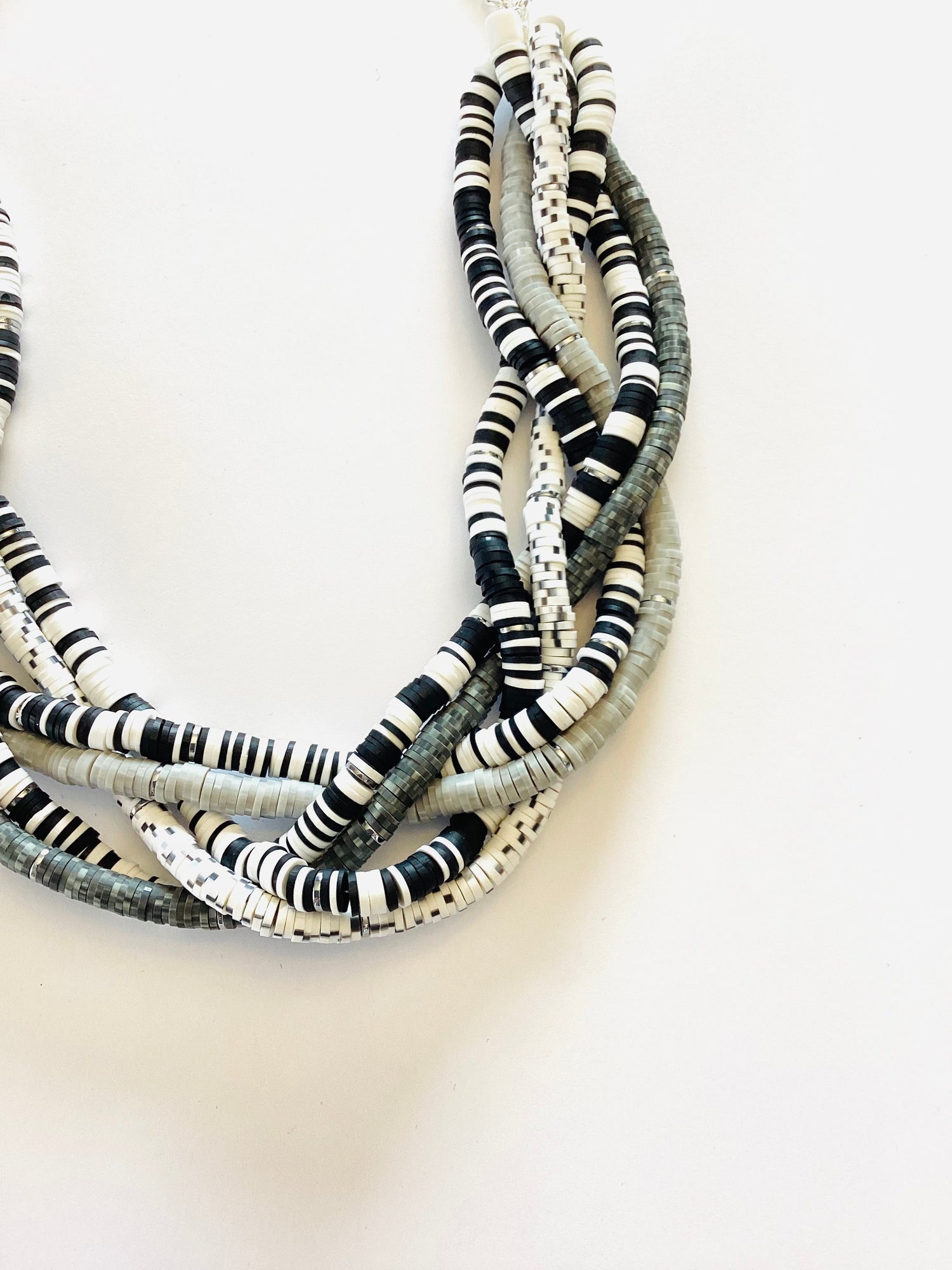 Heishi Braided Statement Necklace in Monochrome Magic