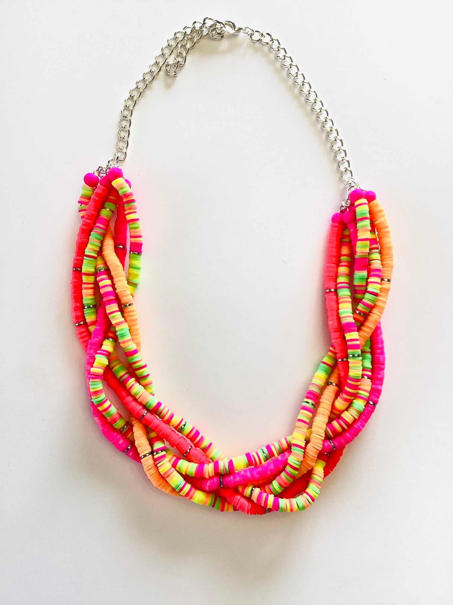 Heishi Braided Statement Necklace in Neon Lights - KaraMarie