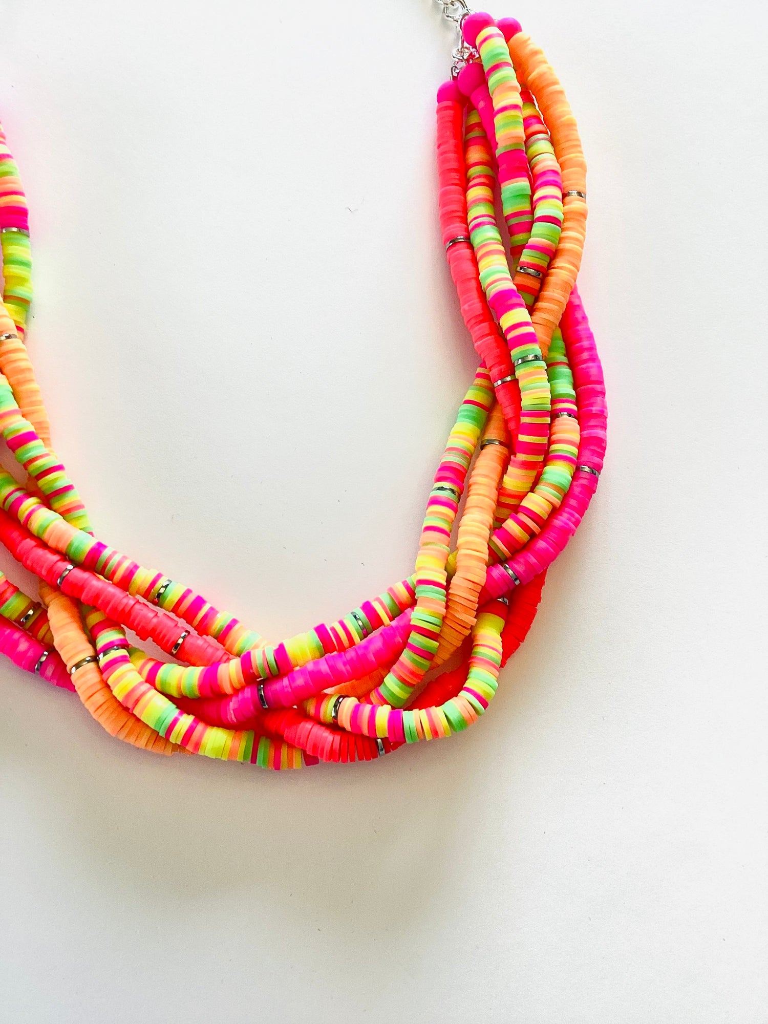 Heishi Braided Statement Necklace in Neon Lights - KaraMarie