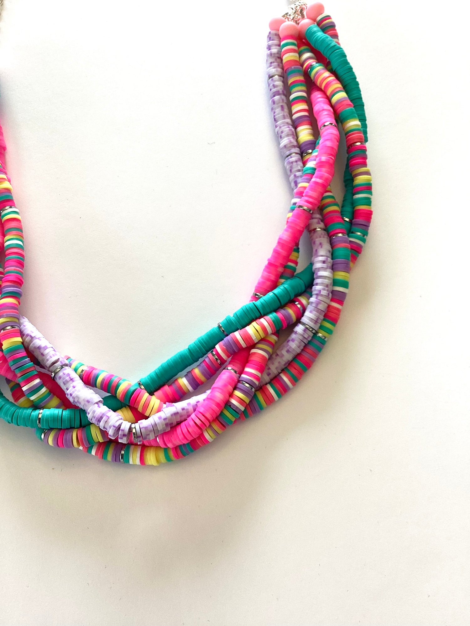 Heishi Braided Statement Necklace in Tropicana
