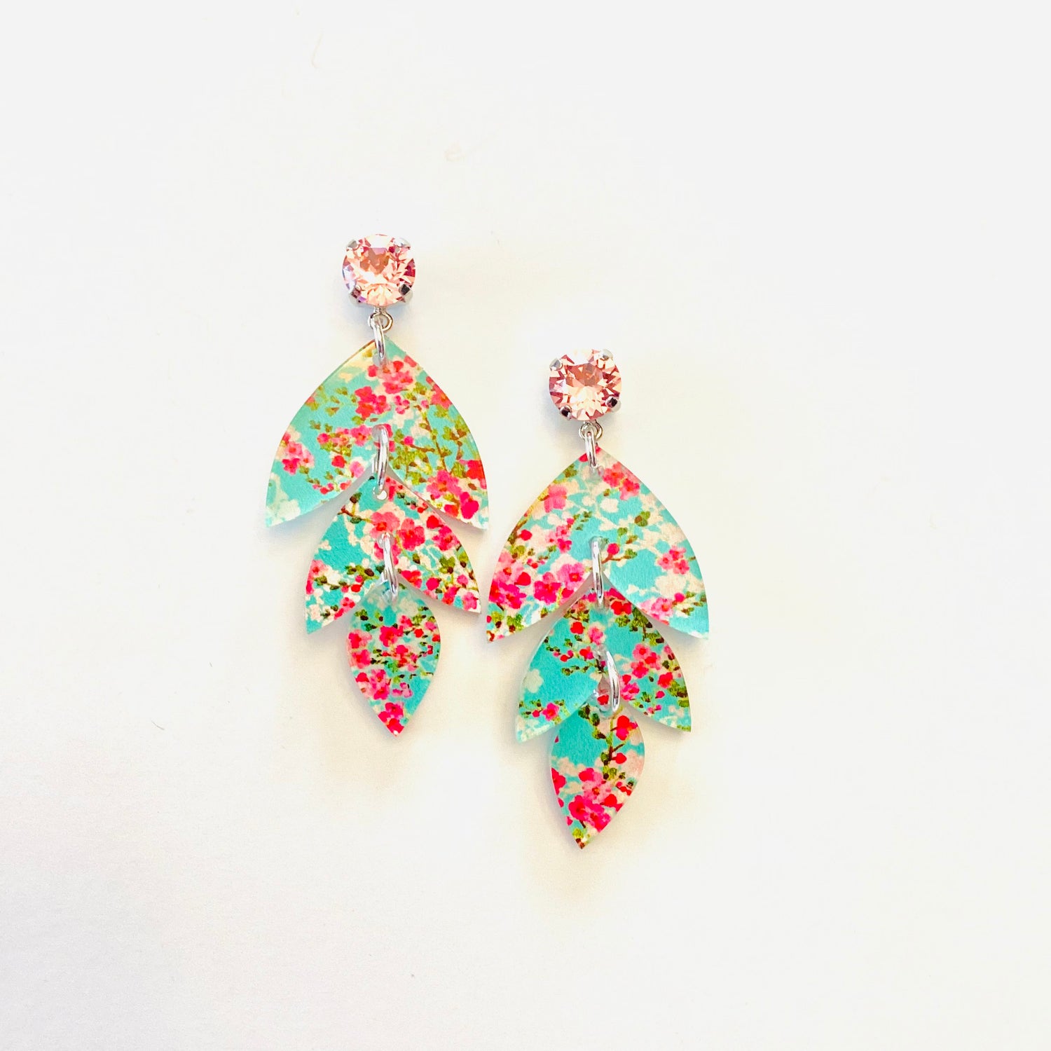 Pink Floral Leaf Earrings