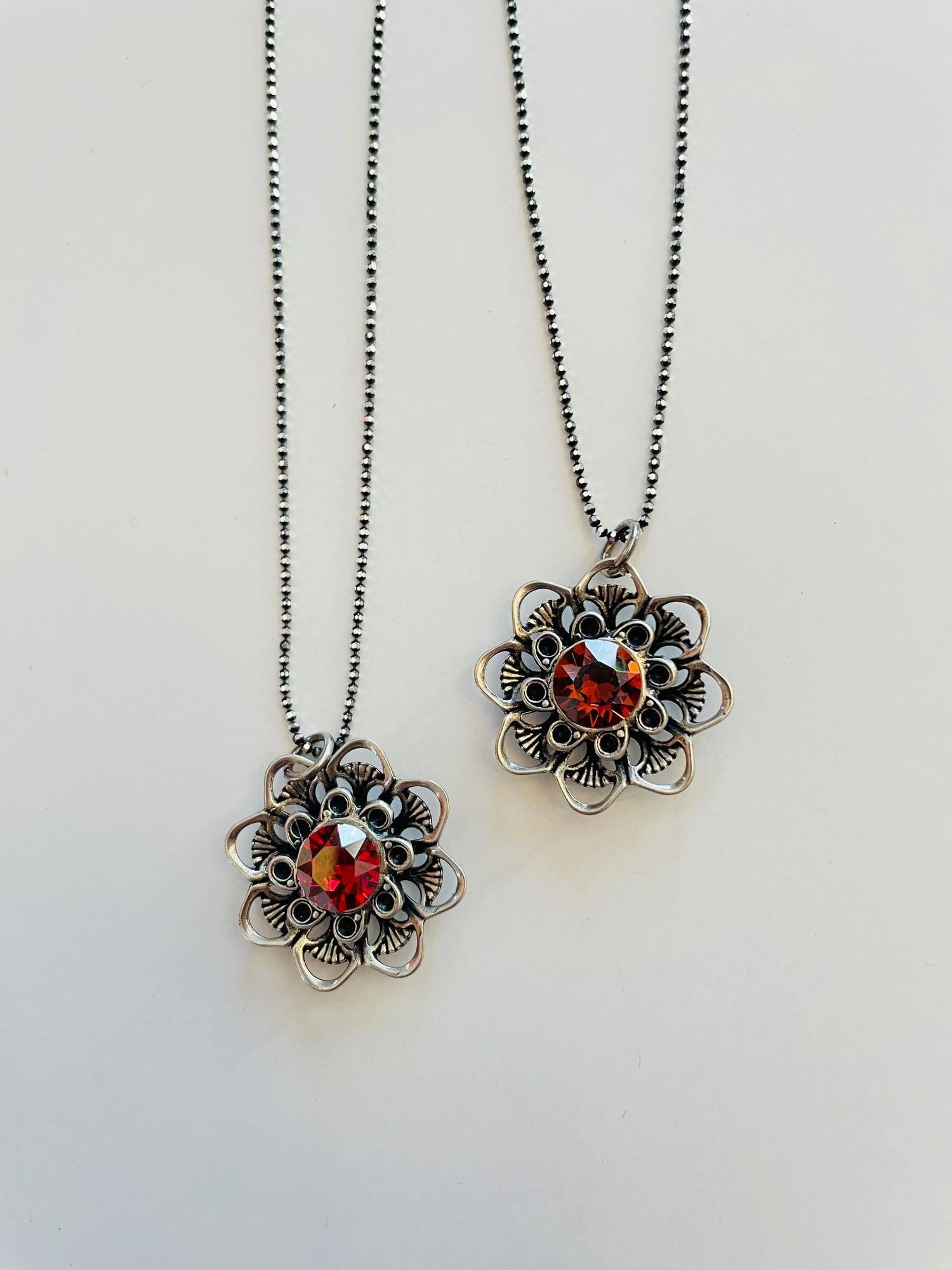 Filigree Flower Necklace featuring Padparadscha Luster or Scarlett Champagne - KaraMarie