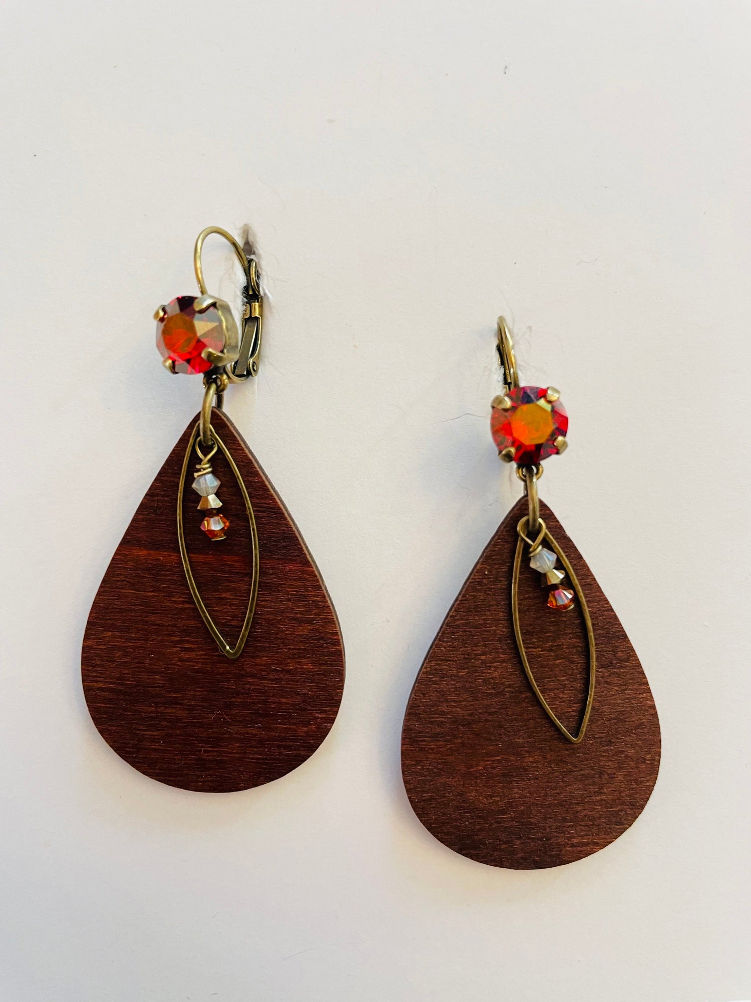 Wood Teardrop Charm Earrings featuring Scarlet Champagne - KaraMarie