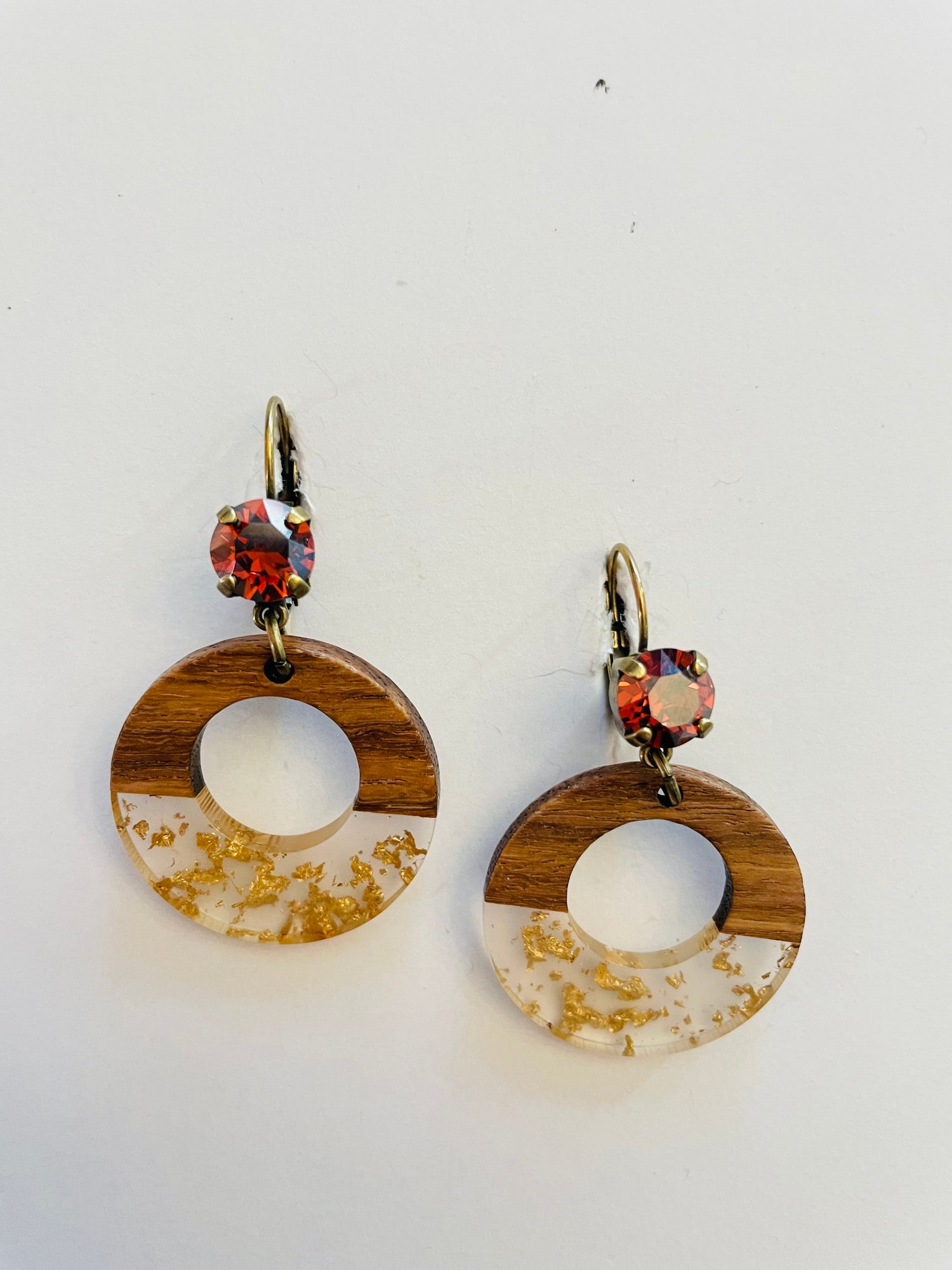 Gold Glitter Wood Drop Earrings featuring Padparadscha Luster - KaraMarie