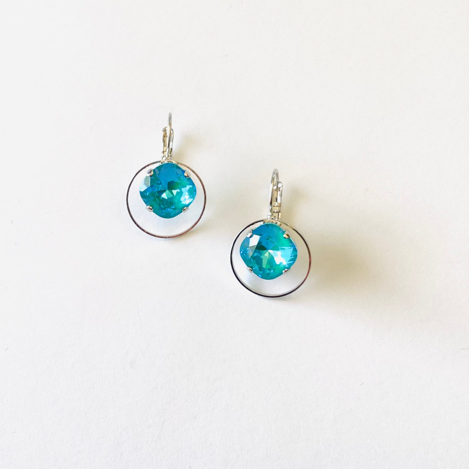 12mm Square Cushion Cut Loppy Earrings in Laguna