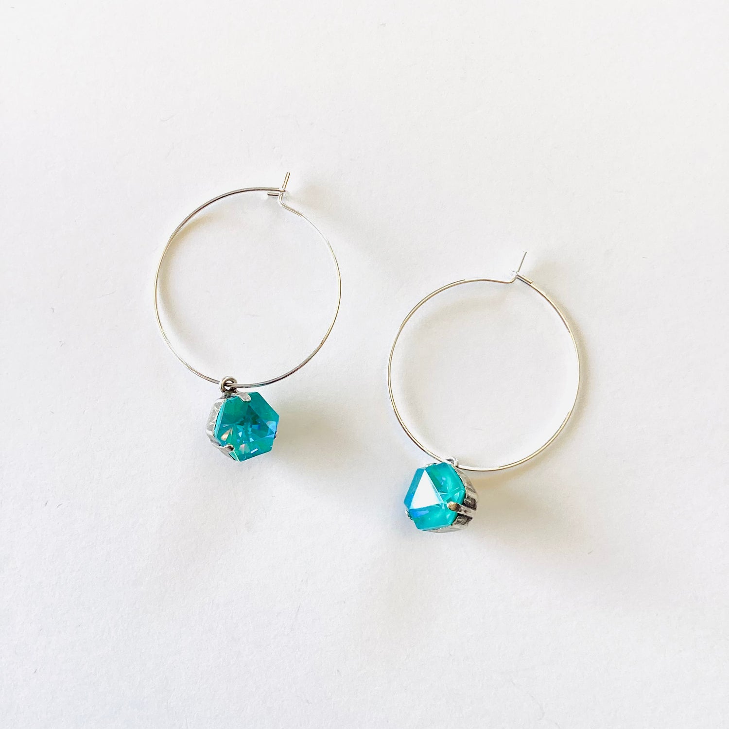 Simple Hoop Hexagon Earrings in Laguna