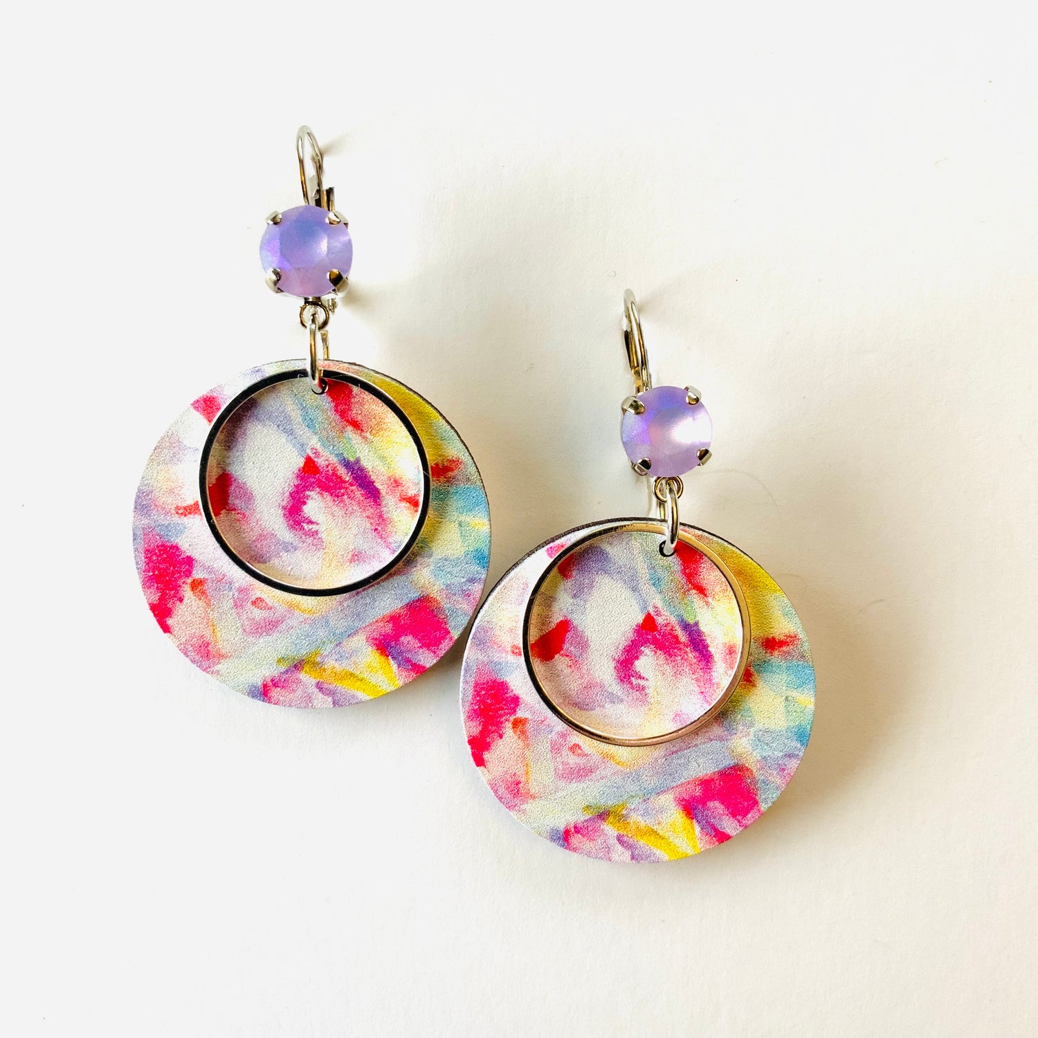 Watercolor Wood Drop Earrings in Violet Pastel