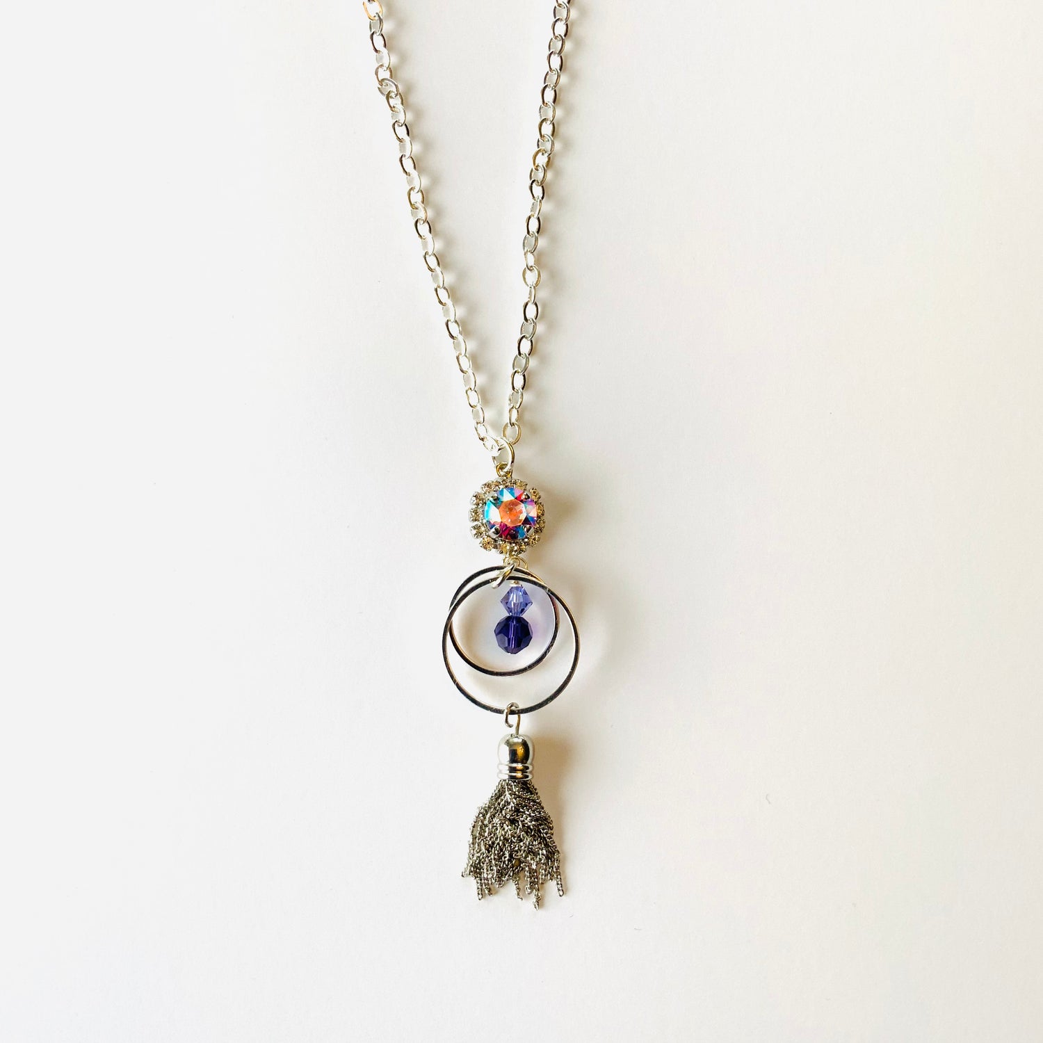 Long Daisy Tassel Necklace in Violet AB