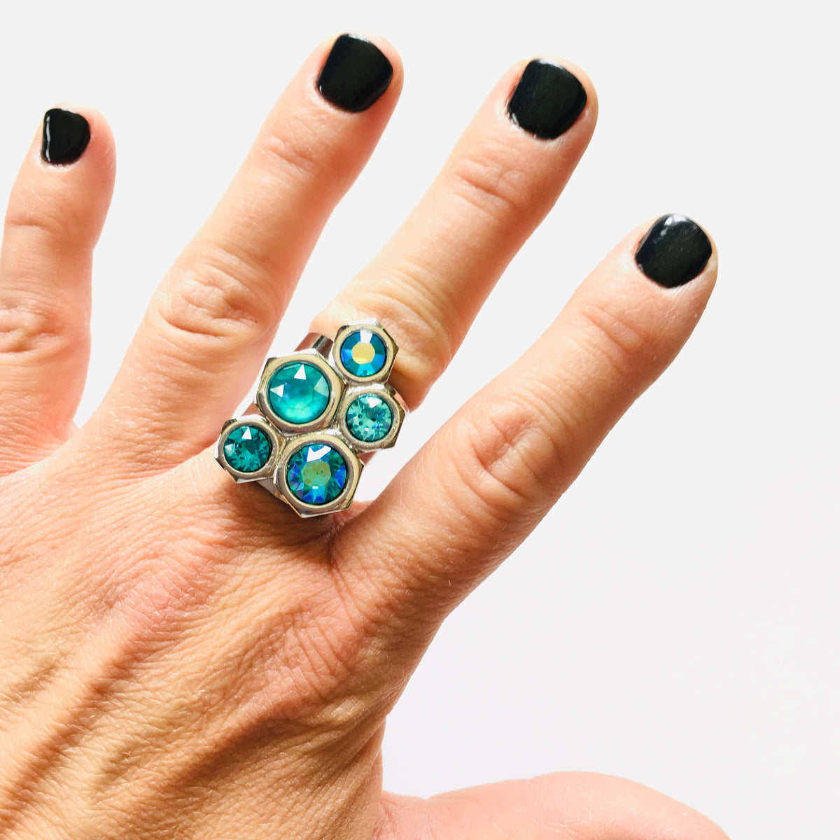 Shifting Gears Ring featuring Blue Zircon Glacier Blue - KaraMarie